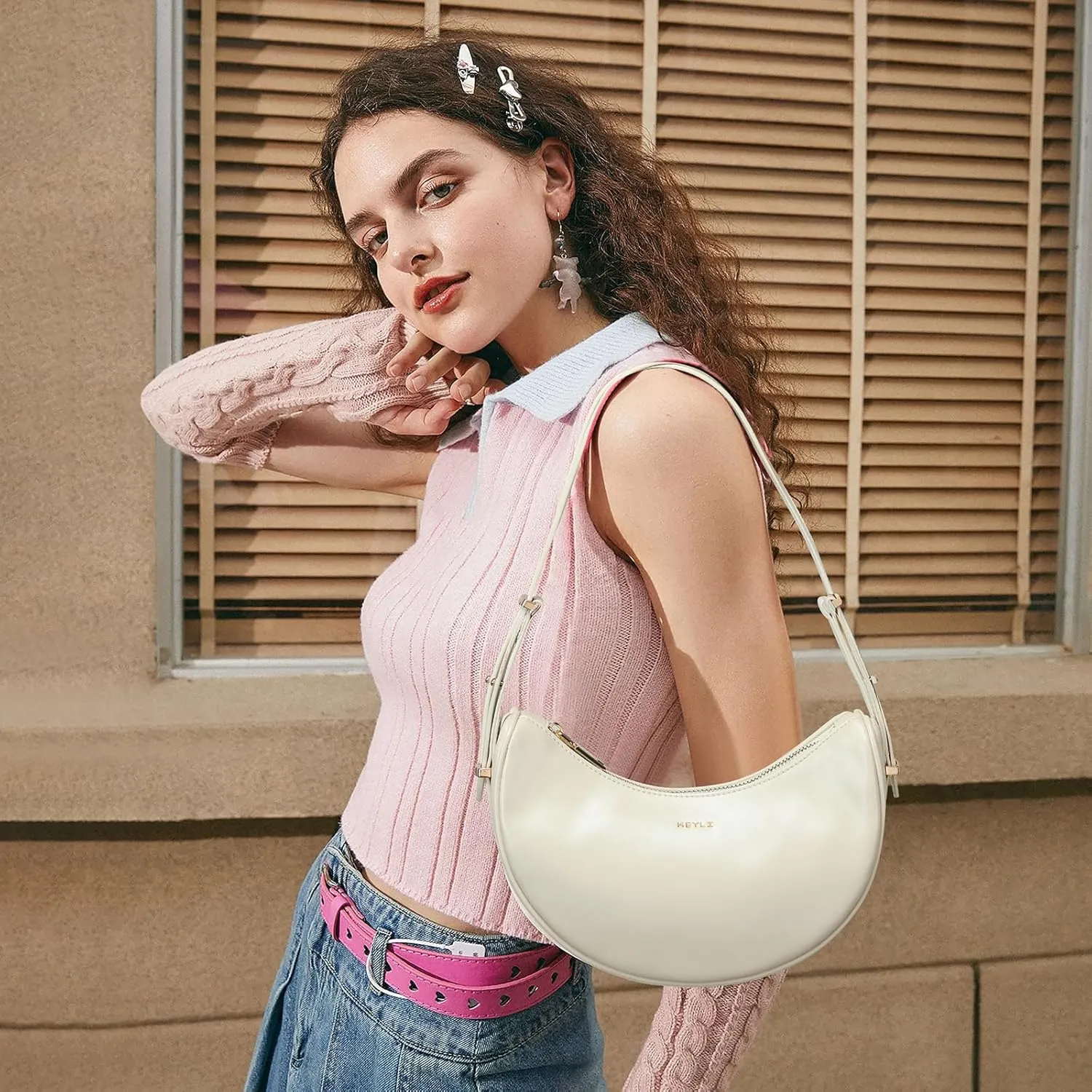 Keyli Small Shoulder Bag for Women Vegan Leather Crossbody Bags Adjust Handbags Purses with 2 Shoulder Strap