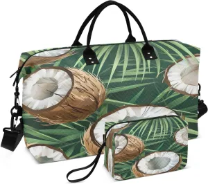 Kigai Coconut and Palm Travel Duffel Bags 2PCS,Sports Duffel Bags for Men Women,Weekender Overnight Bag Gym Tote Bag with Toiletry Bag