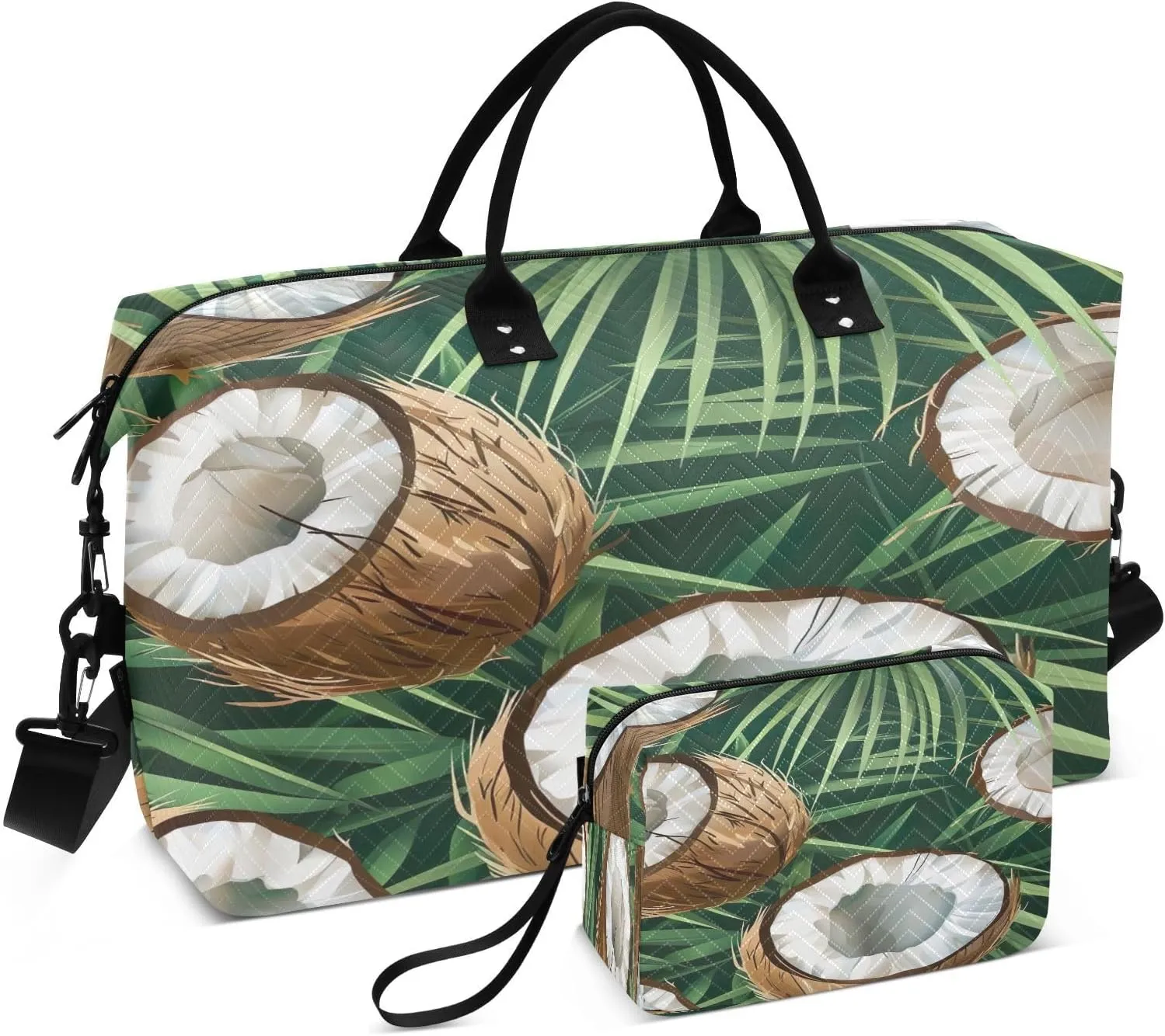 Kigai Coconut and Palm Travel Duffel Bags 2PCS,Sports Duffel Bags for Men Women,Weekender Overnight Bag Gym Tote Bag with Toiletry Bag