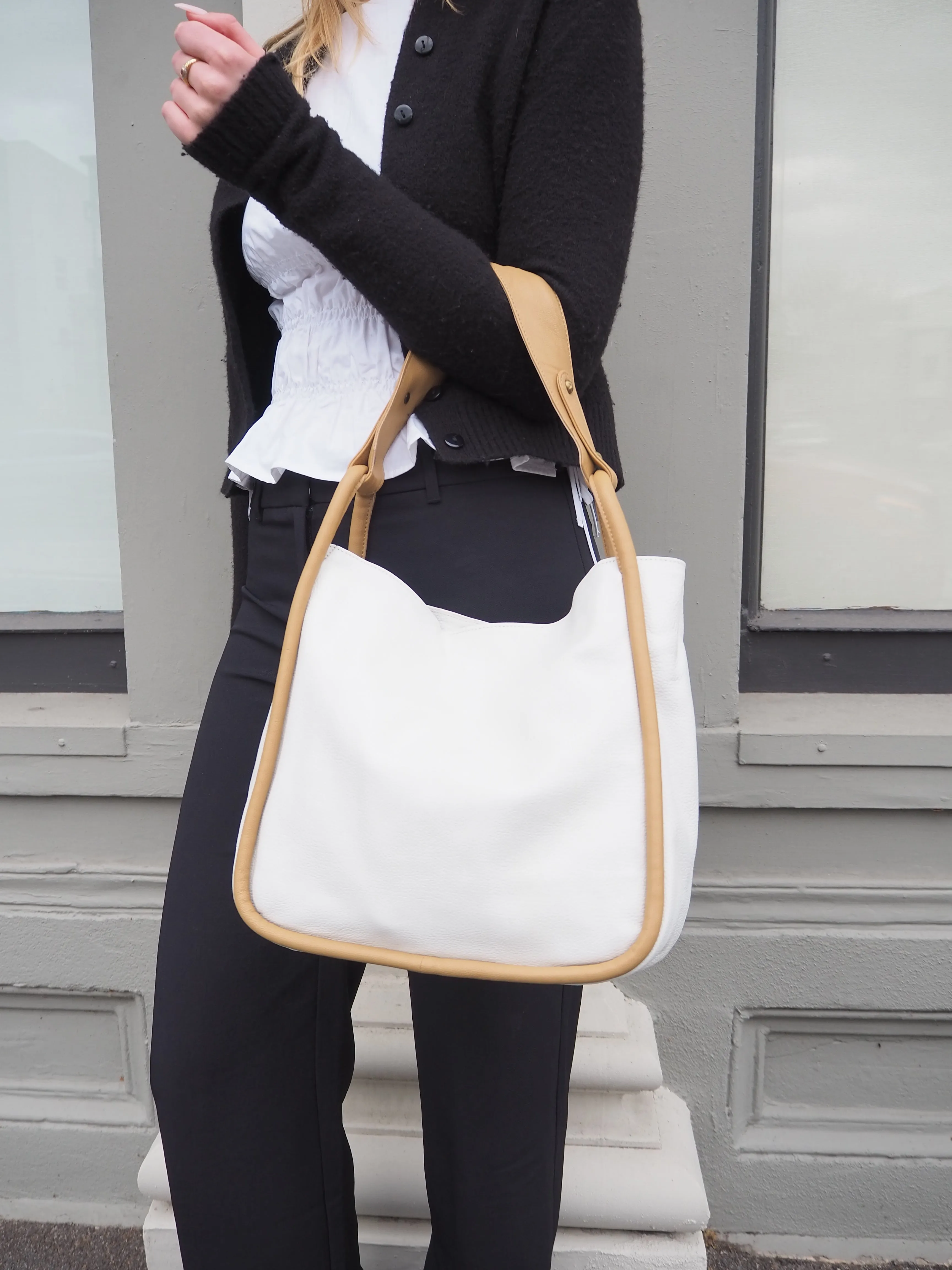 Kimberly Two Tone Handbag | White/Camel | Pre-Order