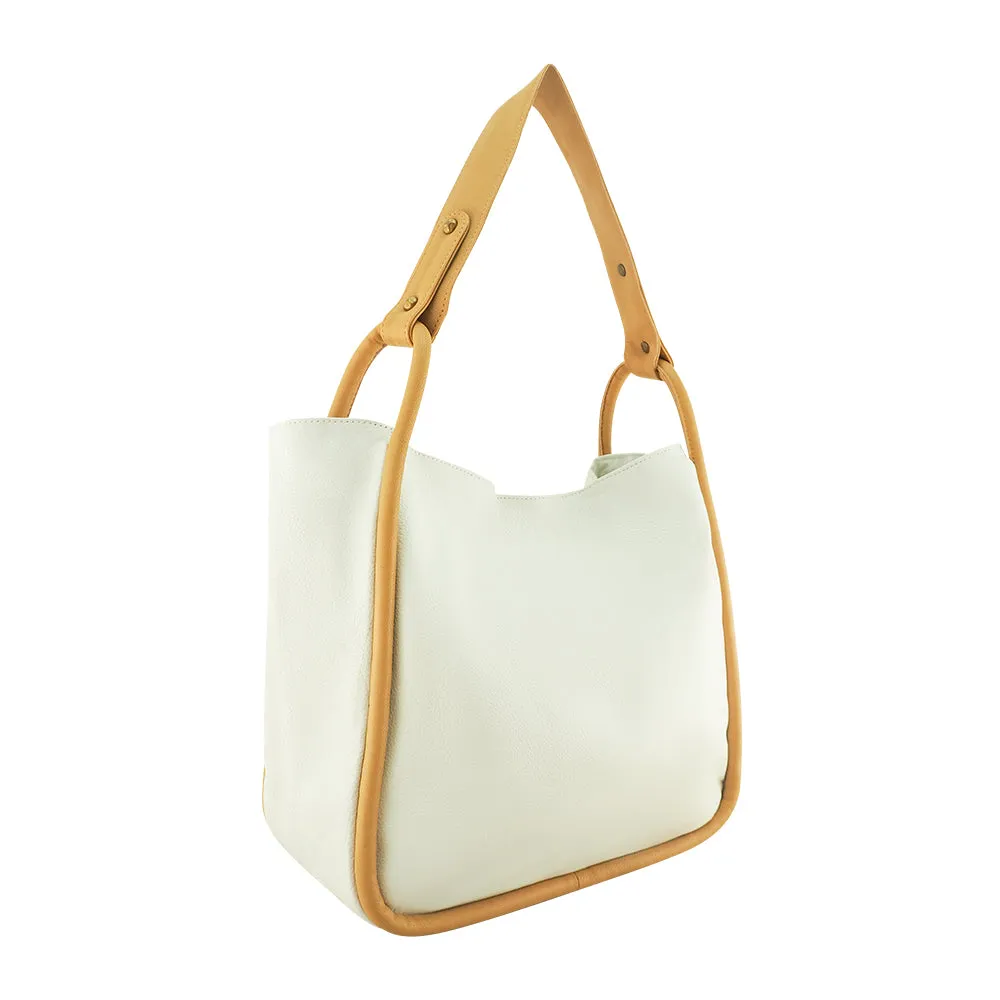 Kimberly Two Tone Handbag | White/Camel | Pre-Order