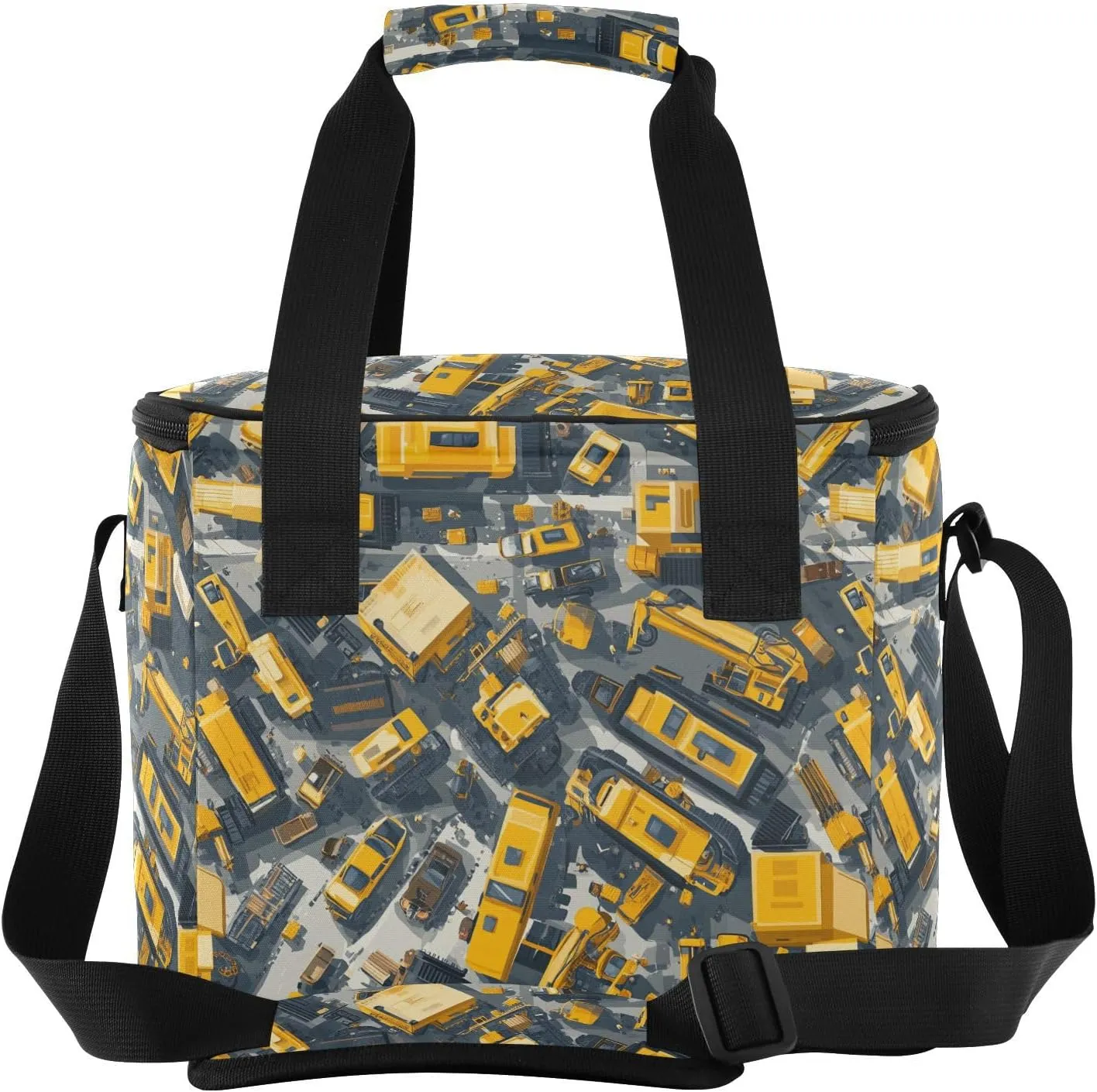 KLL Construction Scene Build Tall Buildings Loader Road Roller Large Capacity Adult Lunch Box Crossbody Food Bag for Girl
