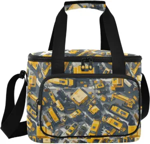 KLL Construction Scene Build Tall Buildings Loader Road Roller Large Capacity Adult Lunch Box Crossbody Food Bag for Girl