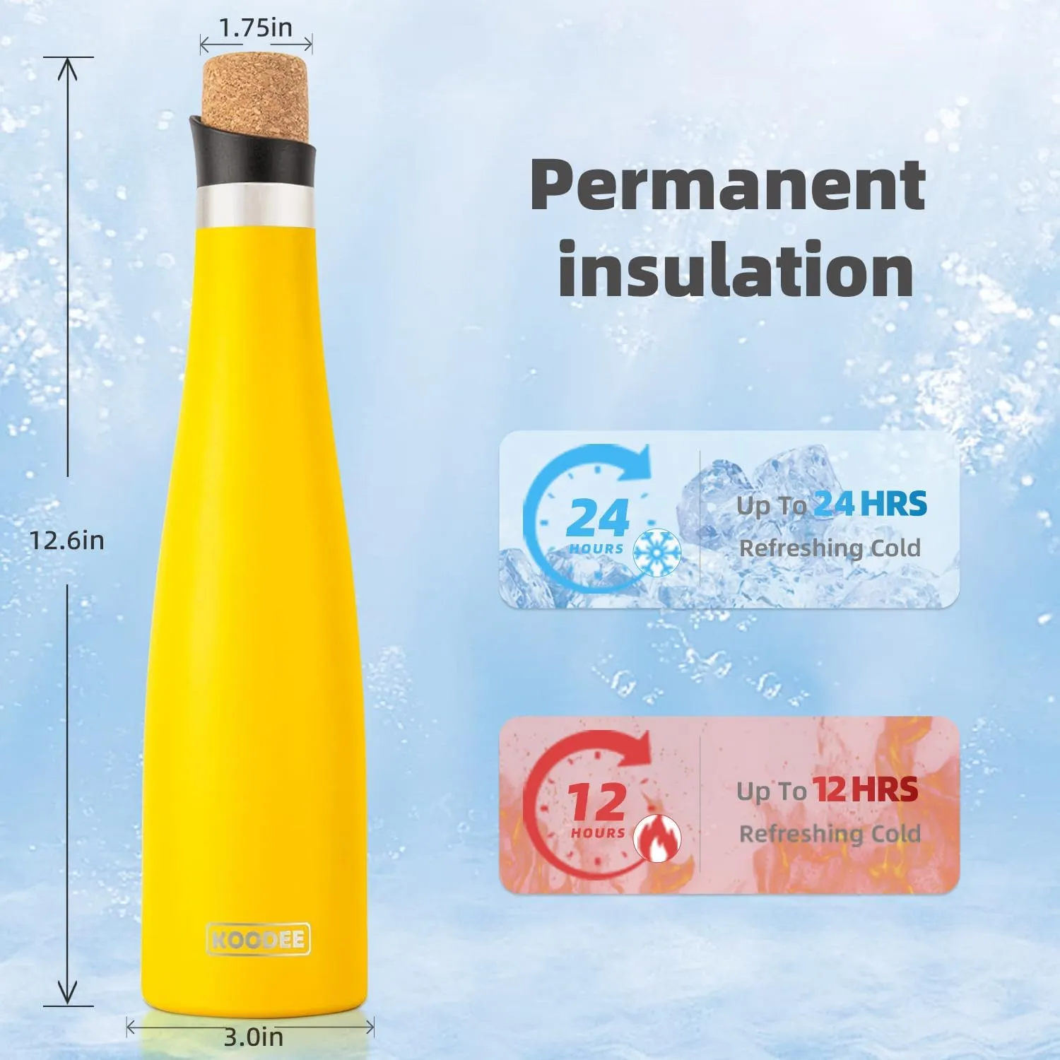 KOODEE Wine Bottle - 700ml Insulated Stainless Steel Wine Bottle with Double Wall Vacuum Sealed Lids,for Wine Lovers Keeps Wine Cold for 24 Hours and Hot for 12 Hours (Yellow,700ml)