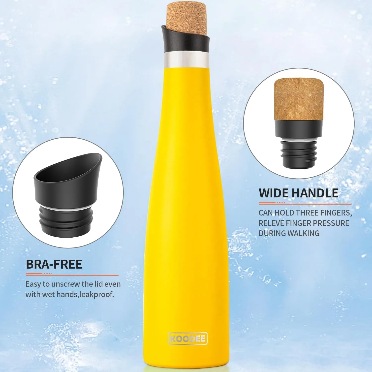 KOODEE Wine Bottle - 700ml Insulated Stainless Steel Wine Bottle with Double Wall Vacuum Sealed Lids,for Wine Lovers Keeps Wine Cold for 24 Hours and Hot for 12 Hours (Yellow,700ml)