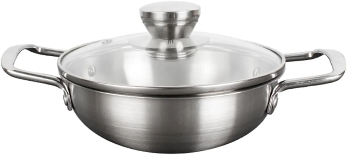 Korean Stainless Steel Cooking Pot with Lid Noodle Pot for Ramen Double Handle Design for Camping Parties and Outdoor Activities