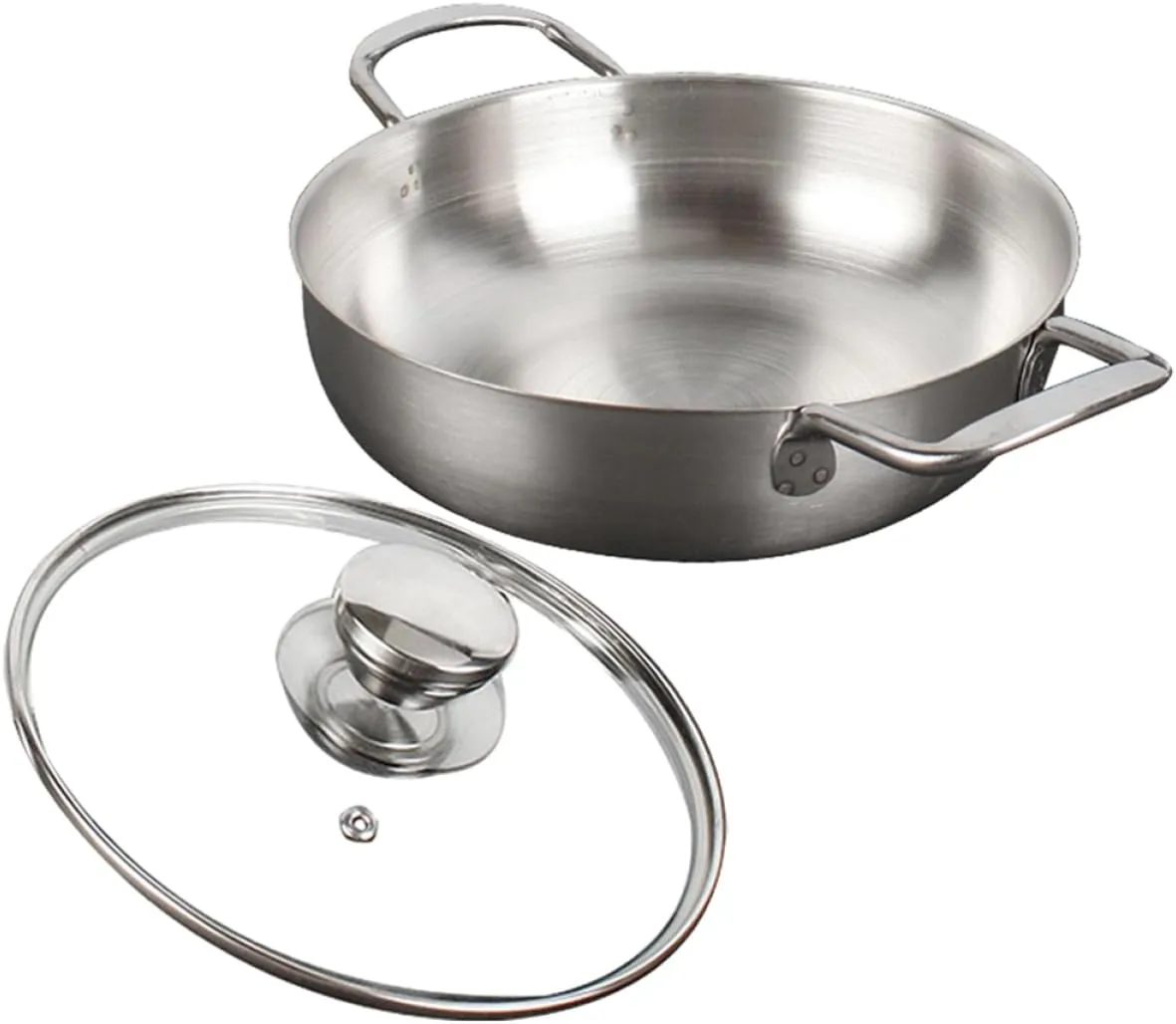 Korean Stainless Steel Cooking Pot with Lid Noodle Pot for Ramen Double Handle Design for Camping Parties and Outdoor Activities