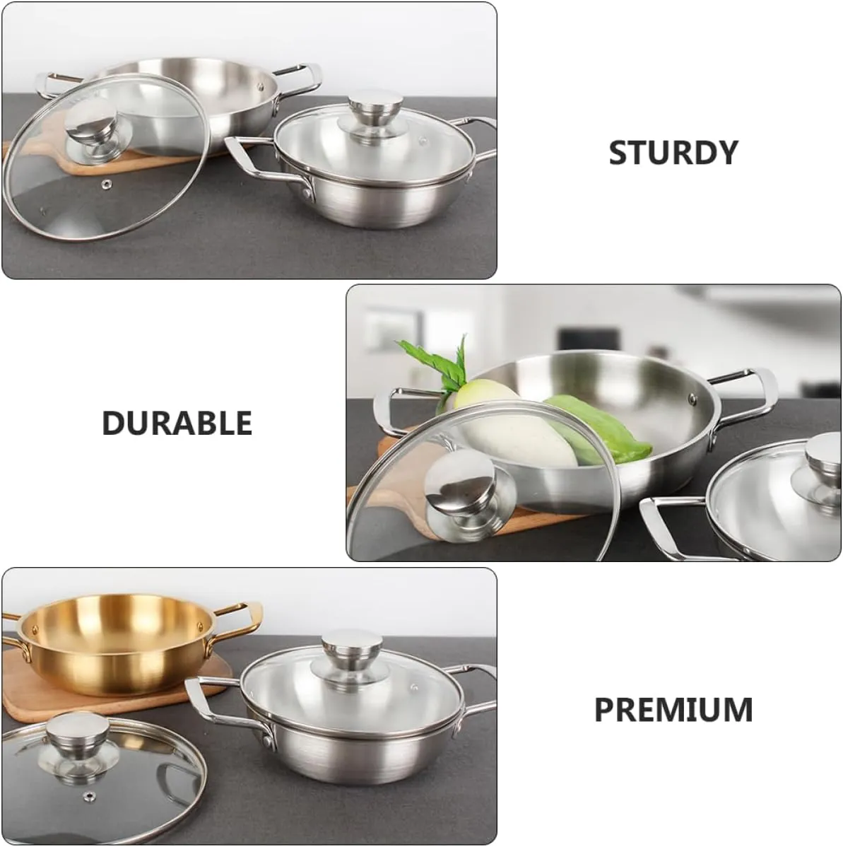 Korean Stainless Steel Cooking Pot with Lid Noodle Pot for Ramen Double Handle Design for Camping Parties and Outdoor Activities