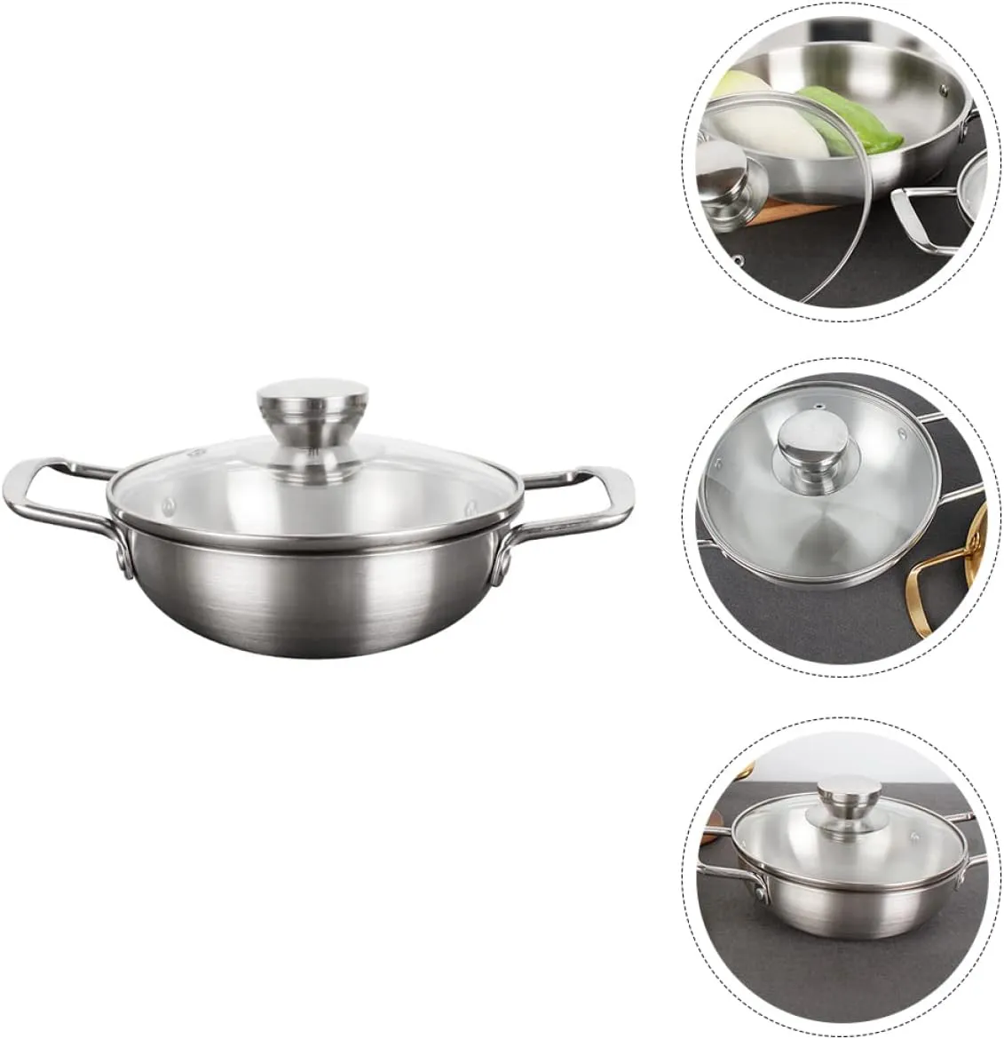 Korean Stainless Steel Cooking Pot with Lid Noodle Pot for Ramen Double Handle Design for Camping Parties and Outdoor Activities