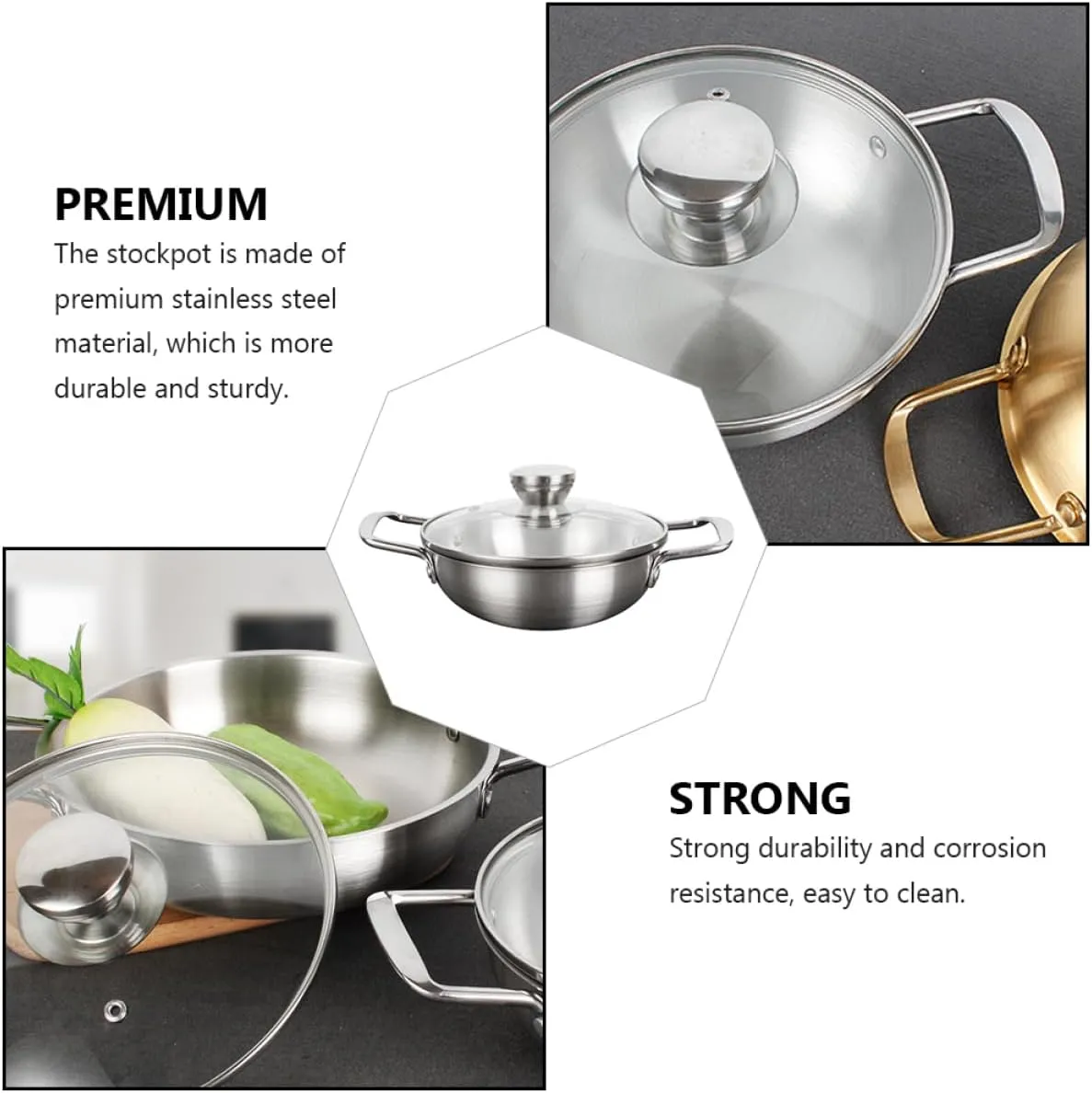 Korean Stainless Steel Cooking Pot with Lid Noodle Pot for Ramen Double Handle Design for Camping Parties and Outdoor Activities