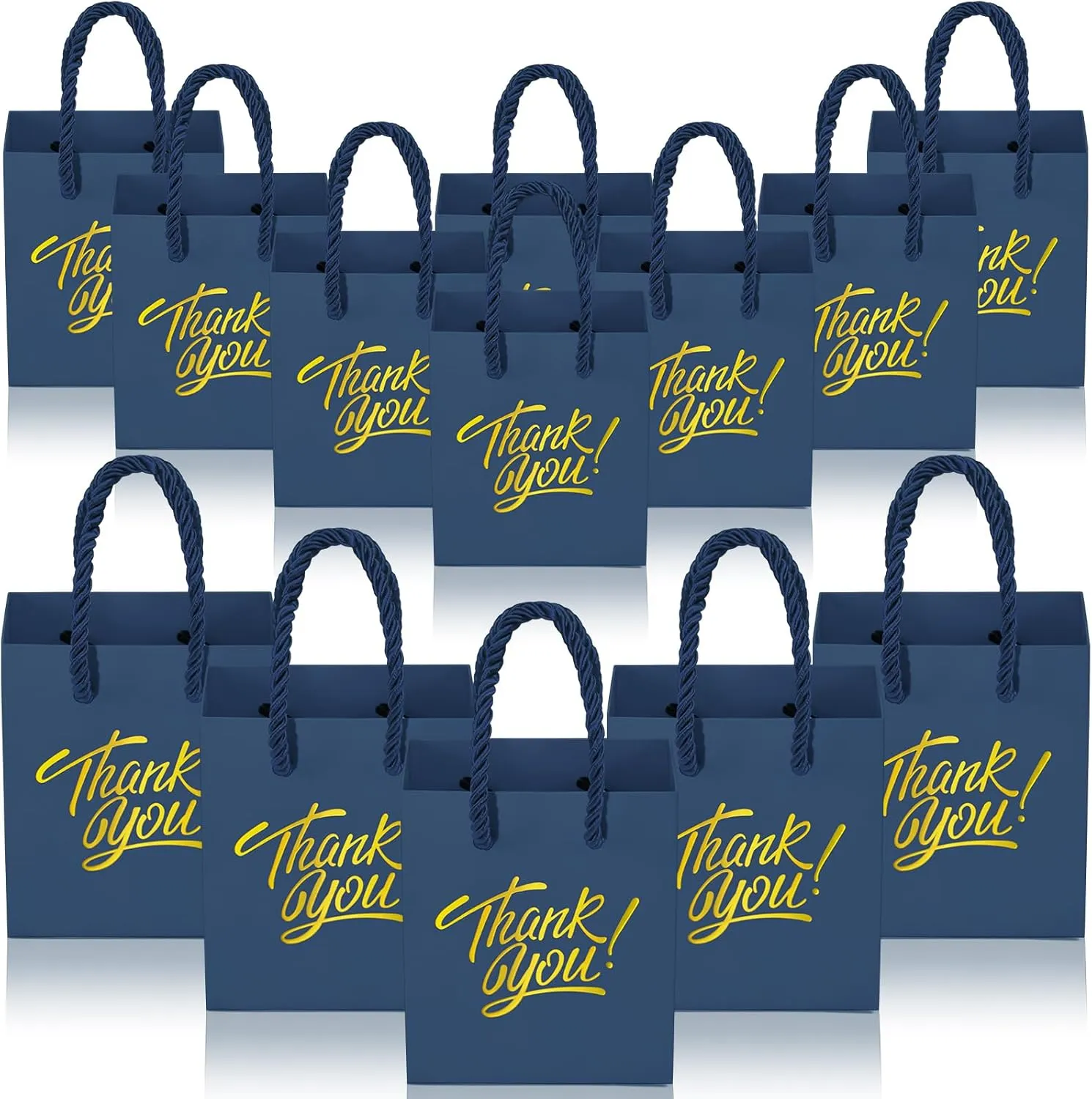 KPOSIYA Mini Gift Bags with Handles, 35pcs Small Gift Bags, 4 x 2.75 x 4.5 Blue Gold Party Favors
