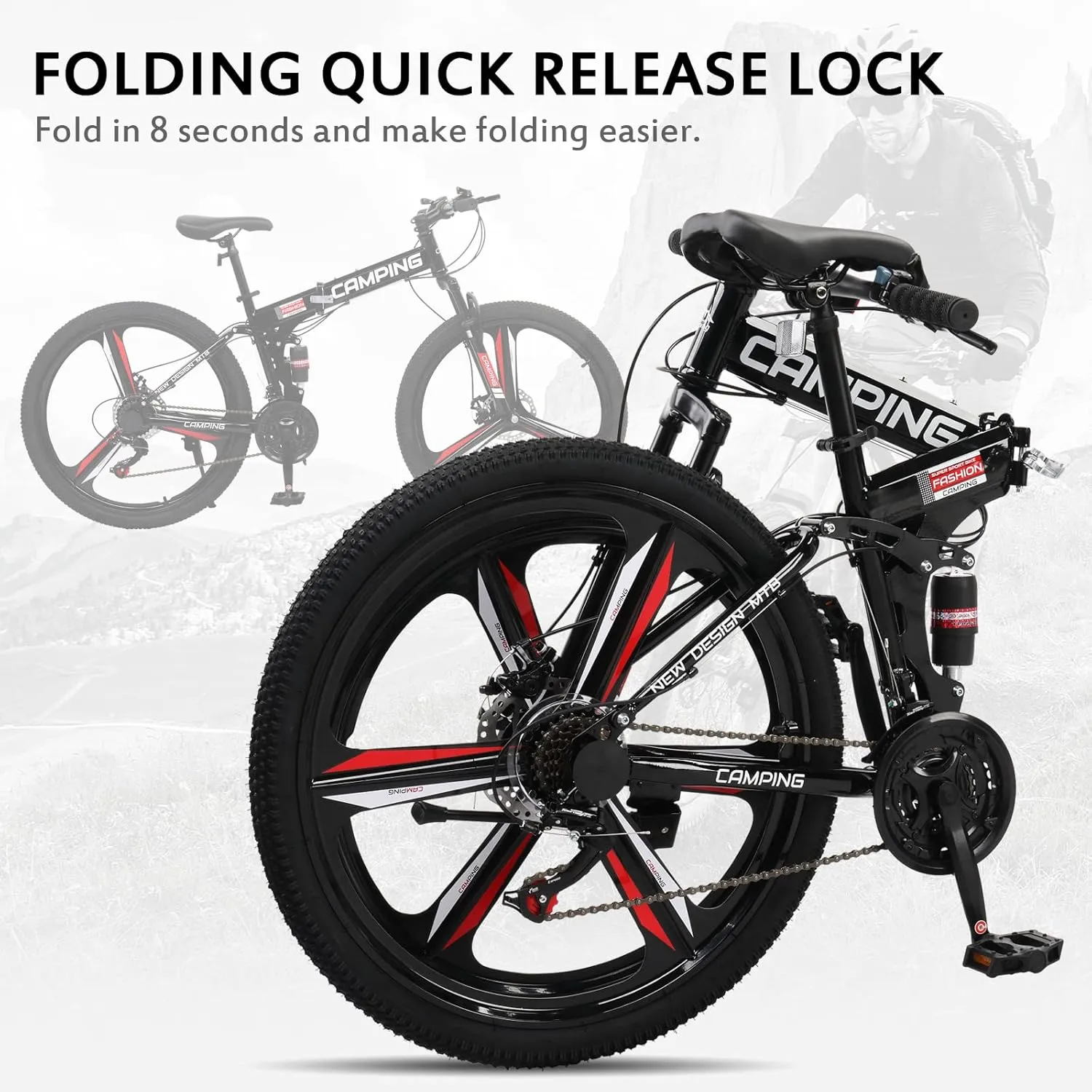 Ktaxon Foldable Mountain Bike 26 Inch Bike 21-Speed Bikes for Adults with Cool Design, Powerful Mechanical Dual Disc Brakes, Double Shock Effect and Ergonomic Cushion
