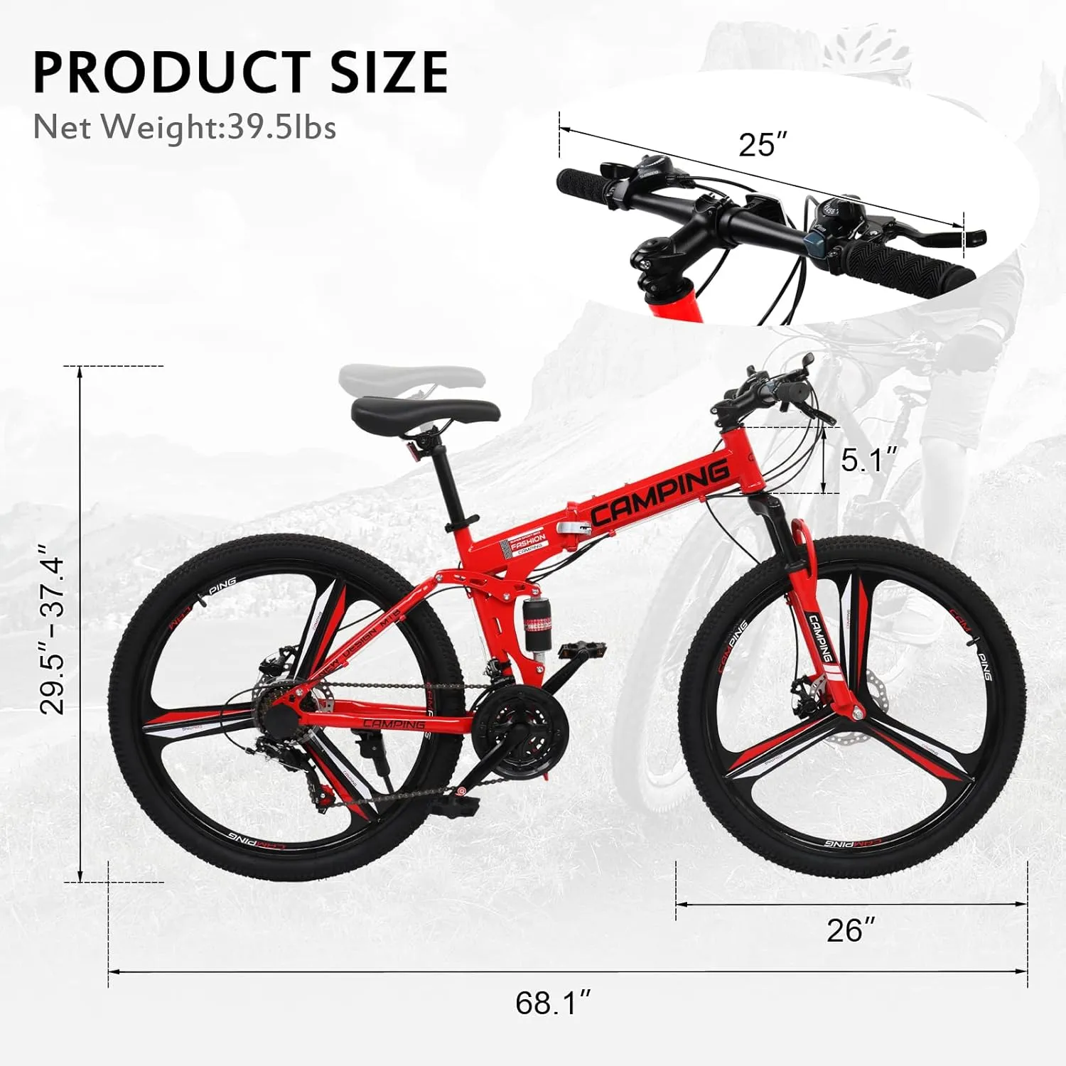 Ktaxon Foldable Mountain Bike 26 Inch Bike 21-Speed Bikes for Adults with Cool Design, Powerful Mechanical Dual Disc Brakes, Double Shock Effect and Ergonomic Cushion