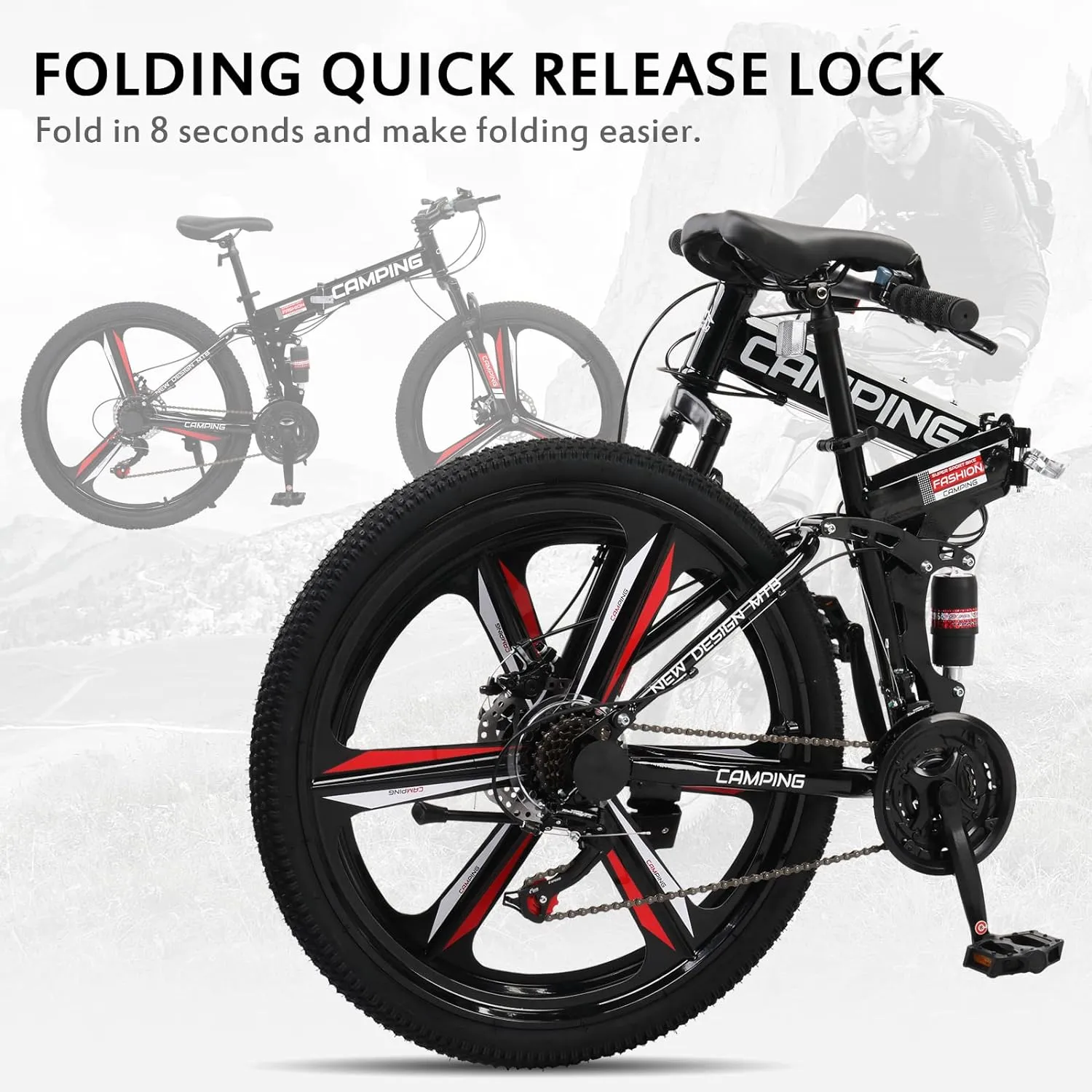 Ktaxon Foldable Mountain Bike 26 Inch Bike 21-Speed Bikes for Adults with Cool Design, Powerful Mechanical Dual Disc Brakes, Double Shock Effect and Ergonomic Cushion