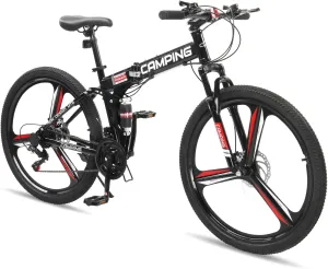 Ktaxon Foldable Mountain Bike 26 Inch Bike 21-Speed Bikes for Adults with Cool Design, Powerful Mechanical Dual Disc Brakes, Double Shock Effect and Ergonomic Cushion