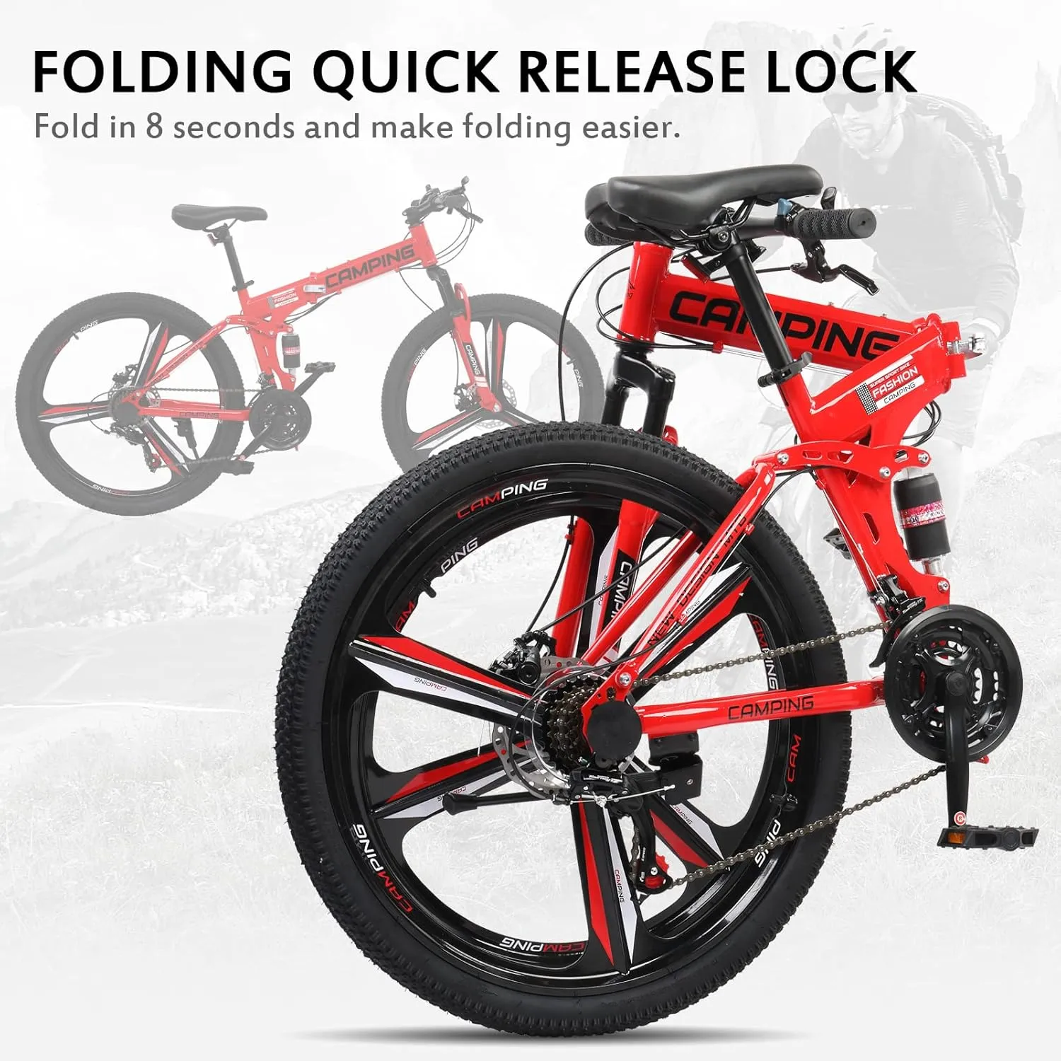 Ktaxon Foldable Mountain Bike 26 Inch Bike 21-Speed Bikes for Adults with Cool Design, Powerful Mechanical Dual Disc Brakes, Double Shock Effect and Ergonomic Cushion