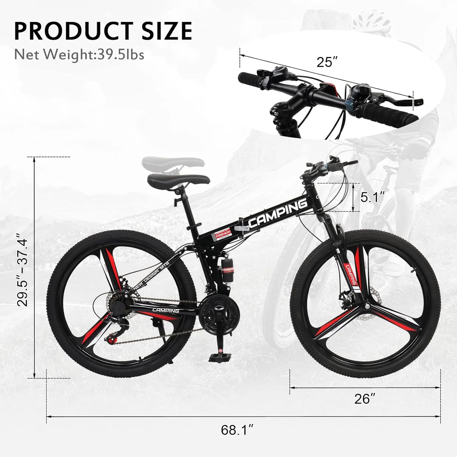 Ktaxon Foldable Mountain Bike 26 Inch Bike 21-Speed Bikes for Adults with Cool Design, Powerful Mechanical Dual Disc Brakes, Double Shock Effect and Ergonomic Cushion