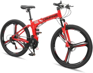 Ktaxon Foldable Mountain Bike 26 Inch Bike 21-Speed Bikes for Adults with Cool Design, Powerful Mechanical Dual Disc Brakes, Double Shock Effect and Ergonomic Cushion