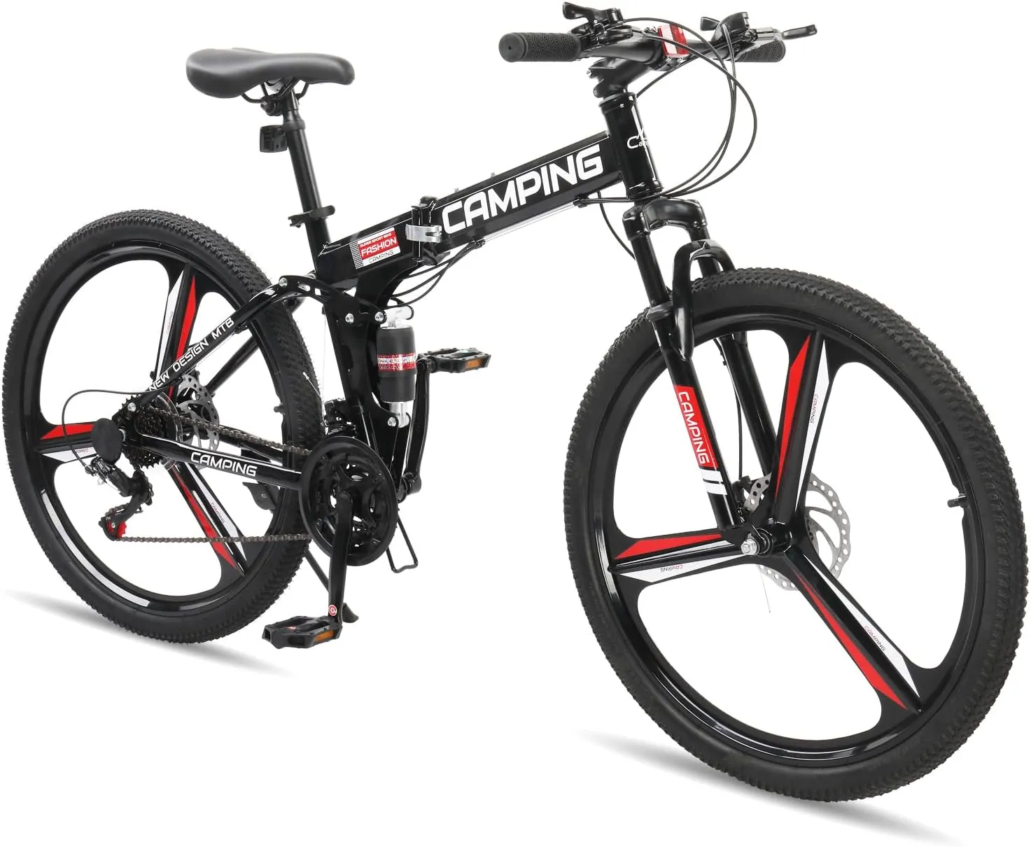 Ktaxon Foldable Mountain Bike 26 Inch Bike 21-Speed Bikes for Adults with Cool Design, Powerful Mechanical Dual Disc Brakes, Double Shock Effect and Ergonomic Cushion