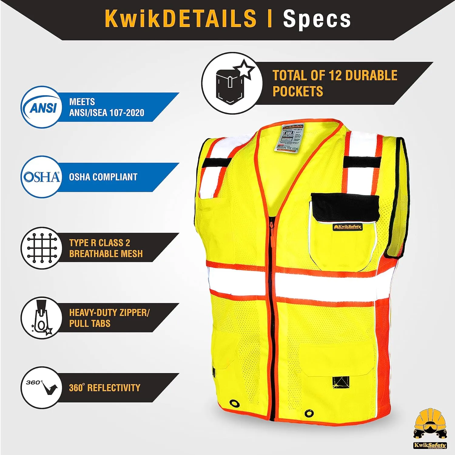 KwikSafety - Charlotte, NC - CLASSIC & SUPREME Safety Vest [Jumbo Pocket] Class 2 Work PPE ANSI Tested OSHA Compliant