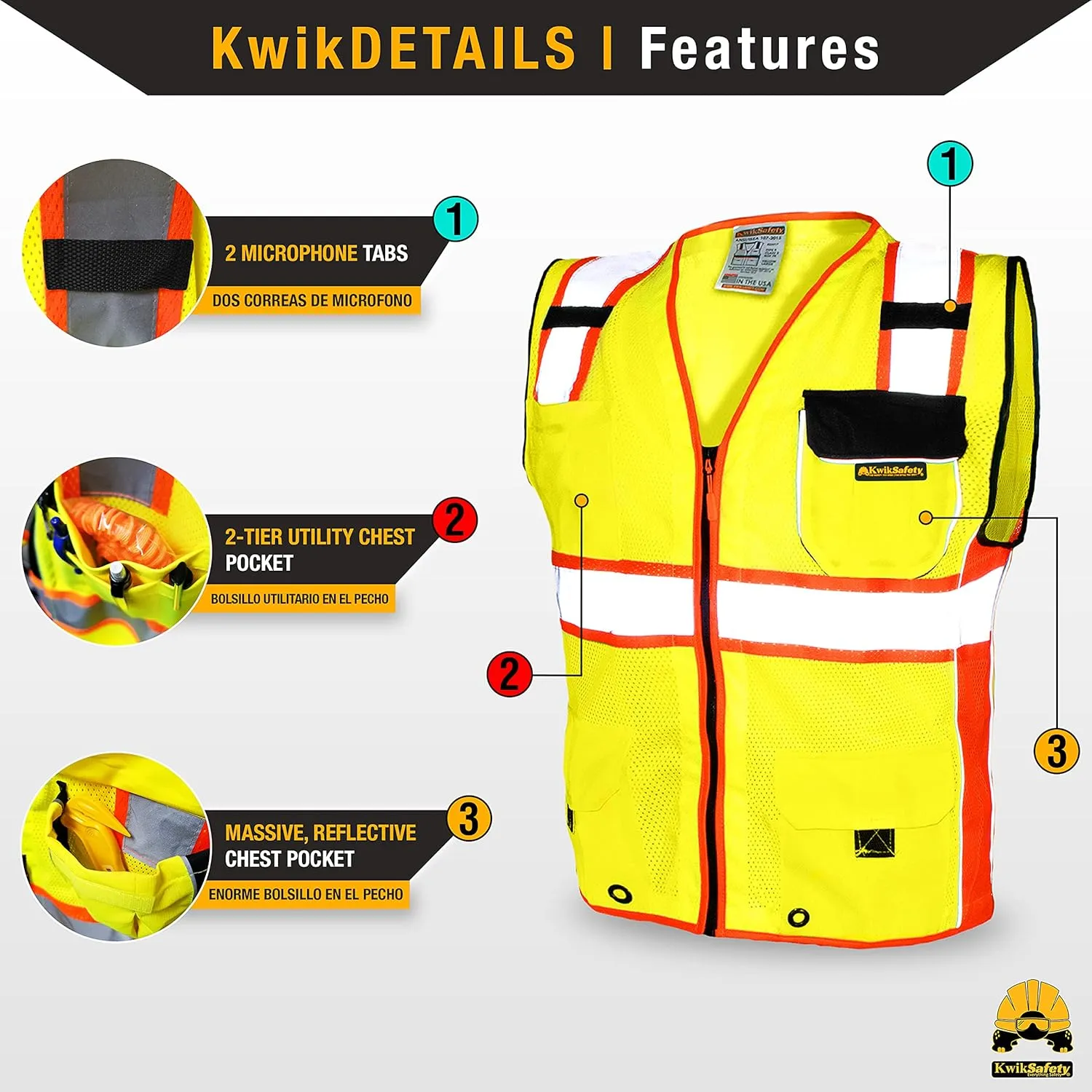 KwikSafety - Charlotte, NC - CLASSIC & SUPREME Safety Vest [Jumbo Pocket] Class 2 Work PPE ANSI Tested OSHA Compliant