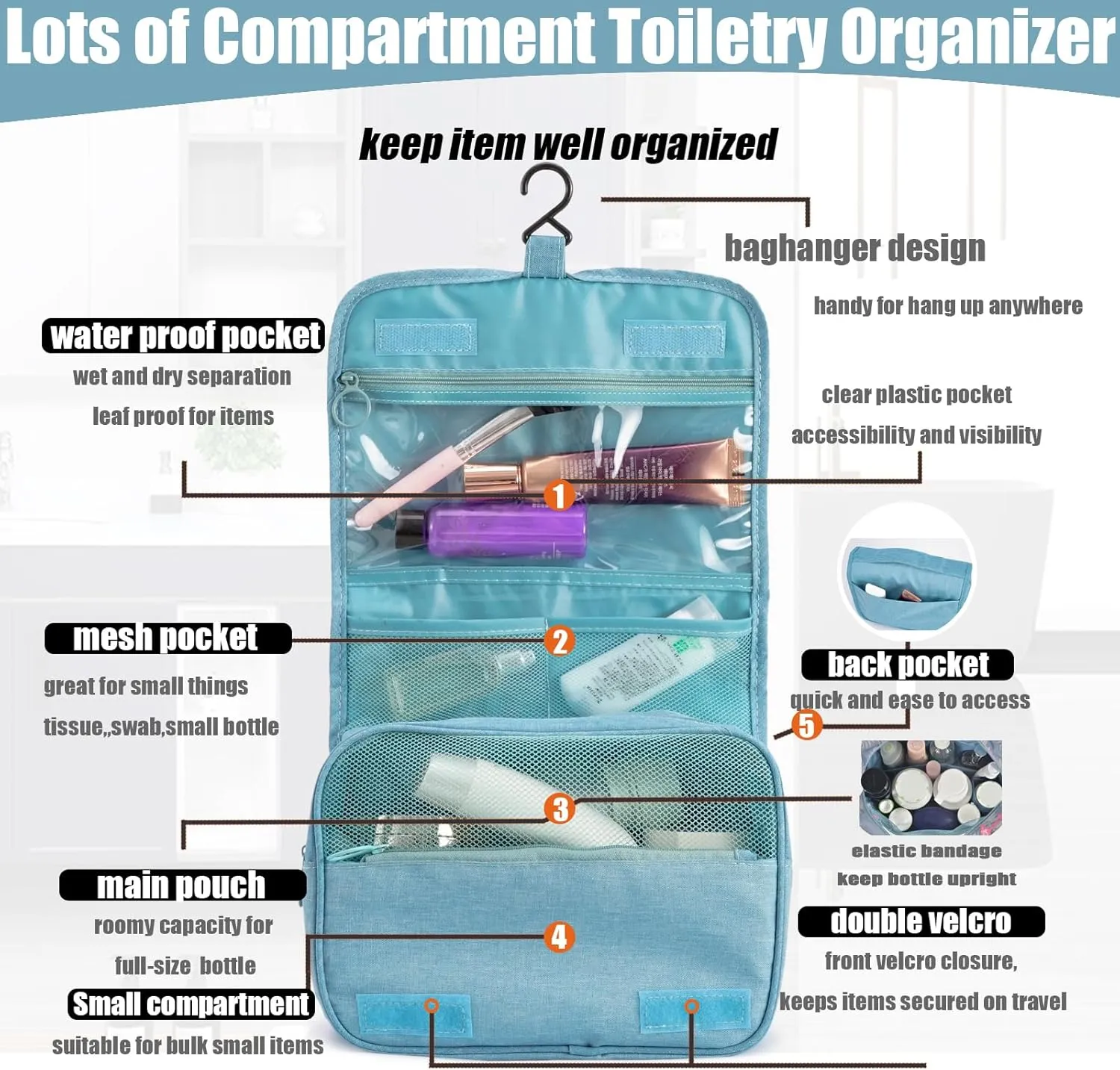 L&FY Hanging Travel Toiletry Bag Women's Cosmetic Organizer Makeup Pouch Men's Dopp Kits With Handle