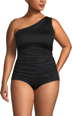 Lands' End Women's Ruched One Shoulder Midkini Swimsuit Top