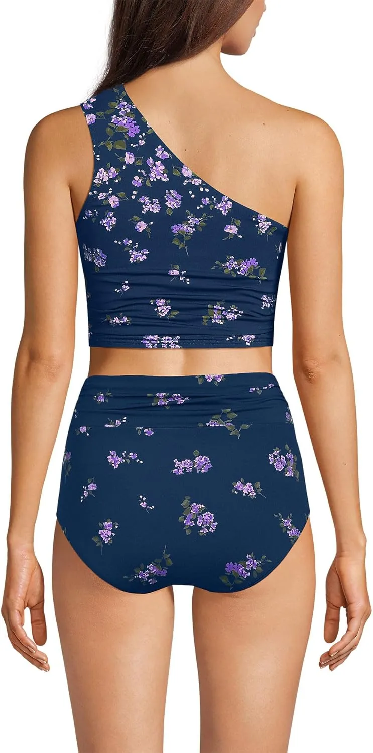 Lands' End Women's Ruched One Shoulder Midkini Swimsuit Top