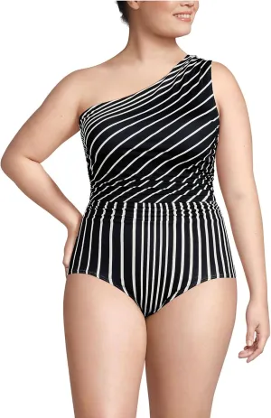 Lands' End Women's Ruched One Shoulder Midkini Swimsuit Top