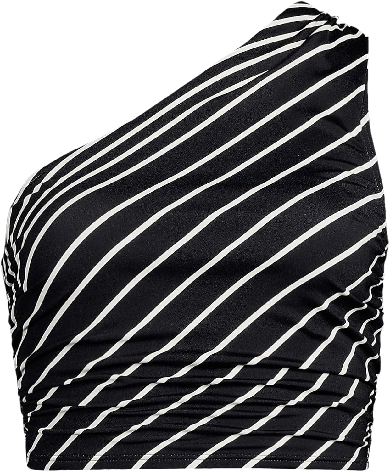 Lands' End Women's Ruched One Shoulder Midkini Swimsuit Top