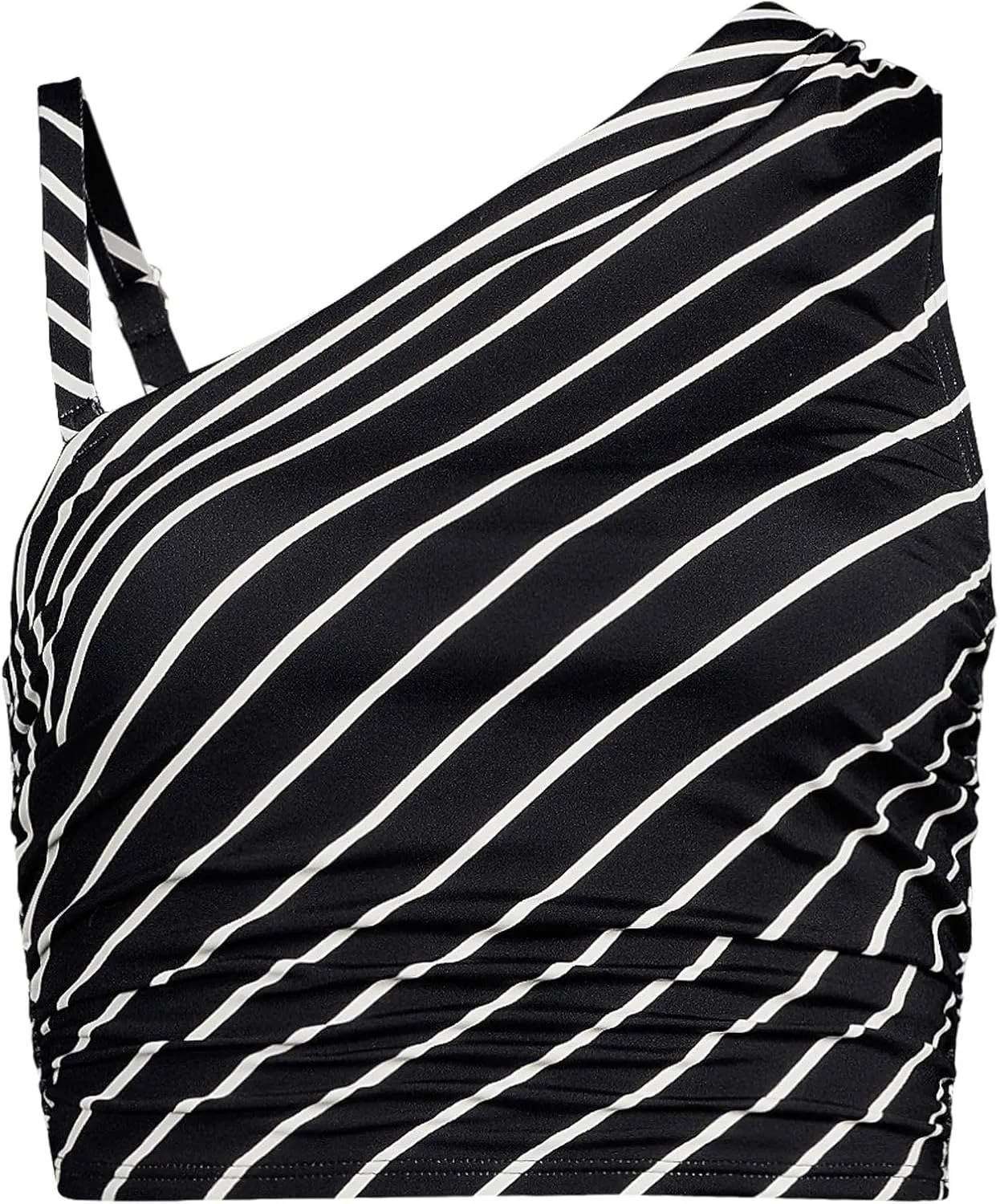 Lands' End Women's Ruched One Shoulder Midkini Swimsuit Top