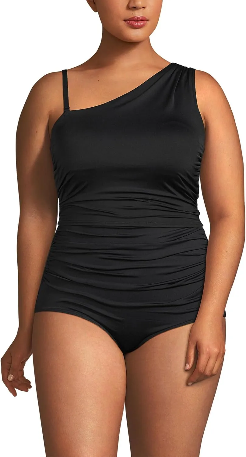 Lands' End Women's Ruched One Shoulder Midkini Swimsuit Top