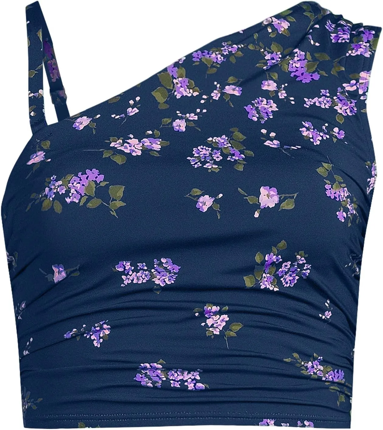 Lands' End Women's Ruched One Shoulder Midkini Swimsuit Top