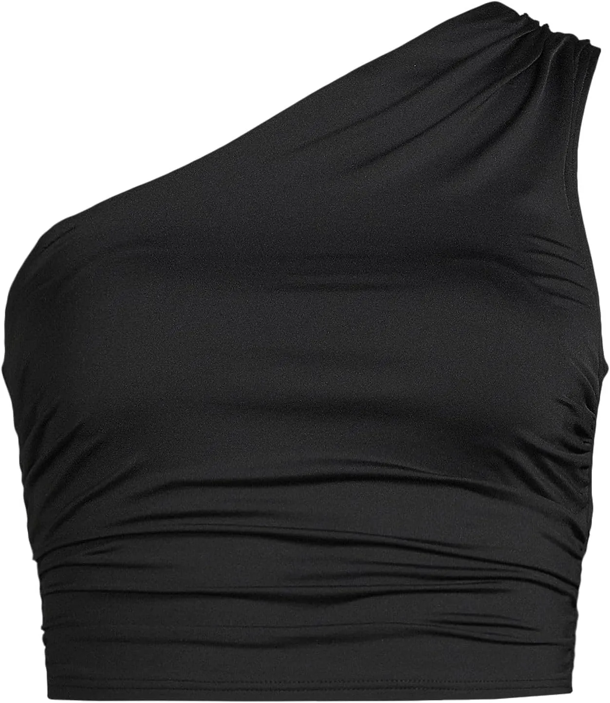 Lands' End Women's Ruched One Shoulder Midkini Swimsuit Top