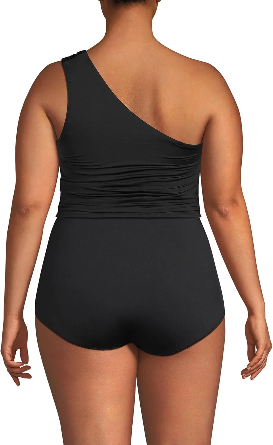 Lands' End Women's Ruched One Shoulder Midkini Swimsuit Top