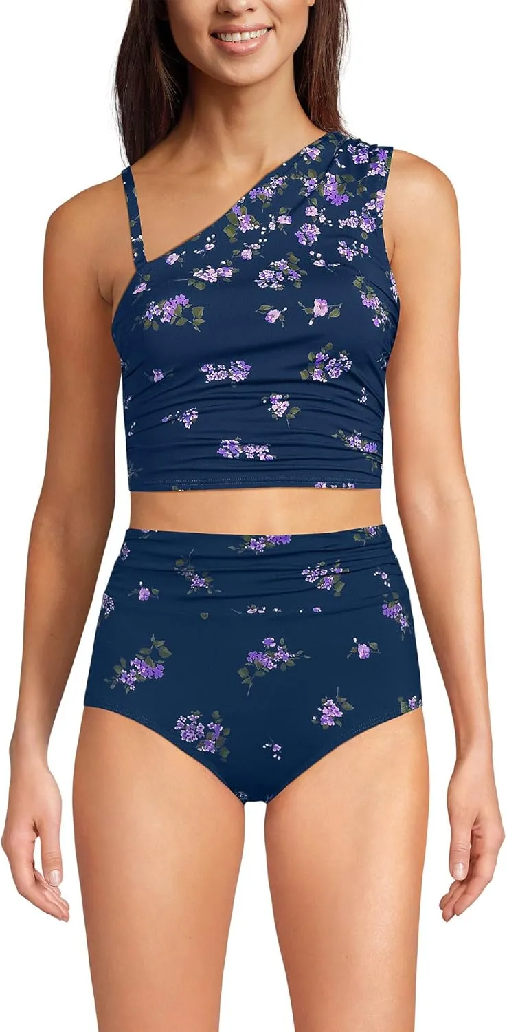 Lands' End Women's Ruched One Shoulder Midkini Swimsuit Top