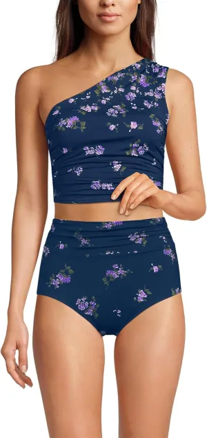 Lands' End Women's Ruched One Shoulder Midkini Swimsuit Top