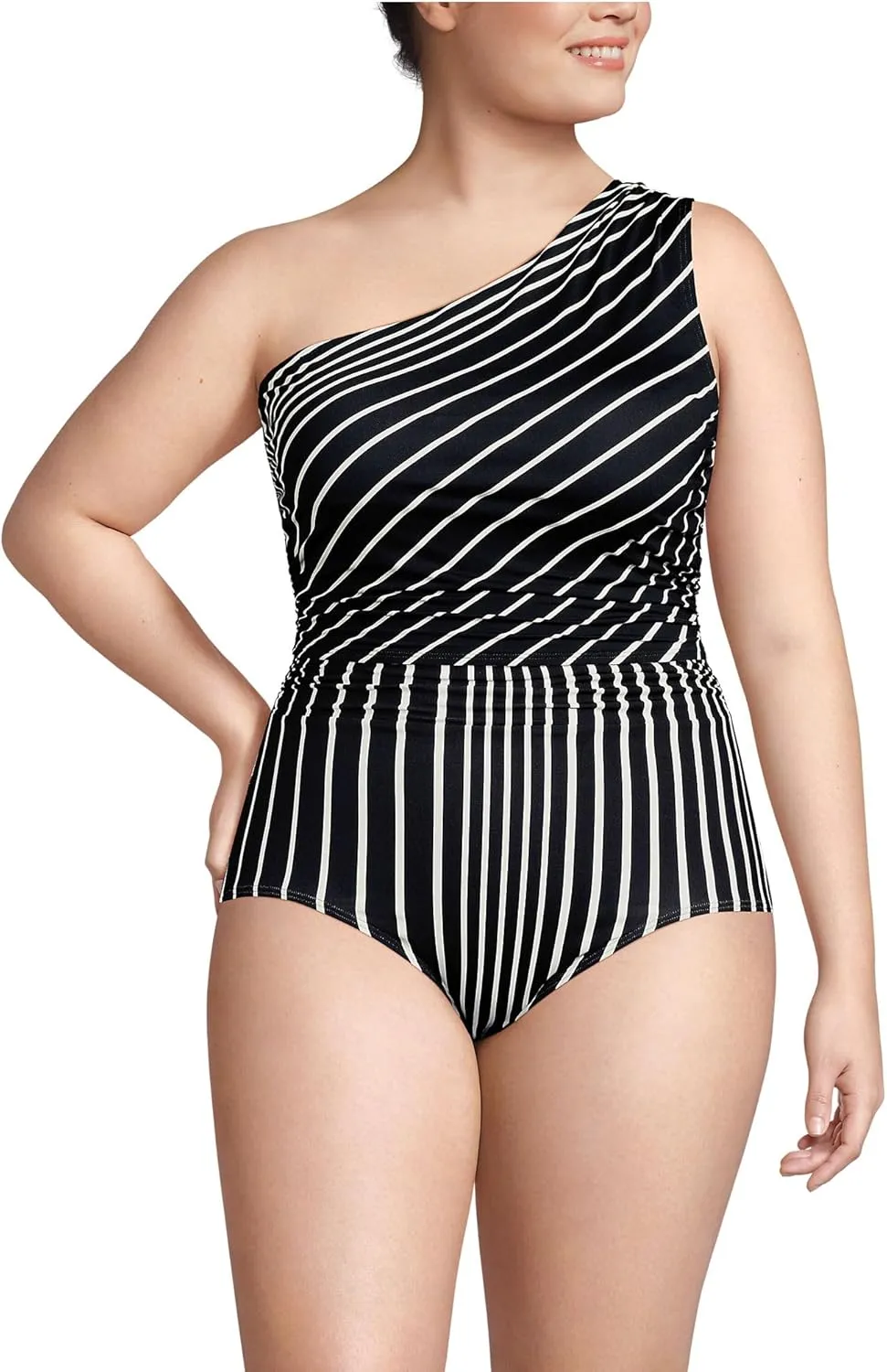 Lands' End Women's Ruched One Shoulder Midkini Swimsuit Top
