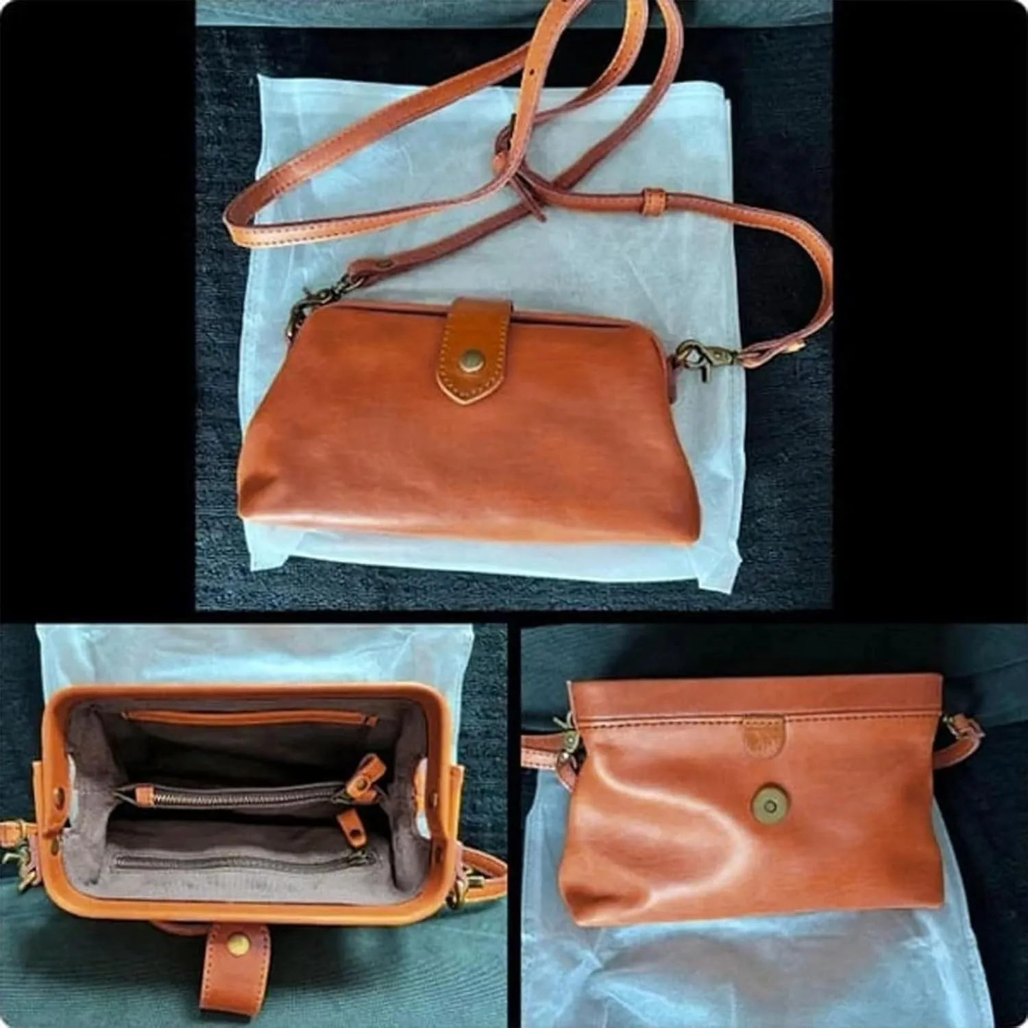 Langrents Handbag, Retro Handmade Leather Bag, Waterproof