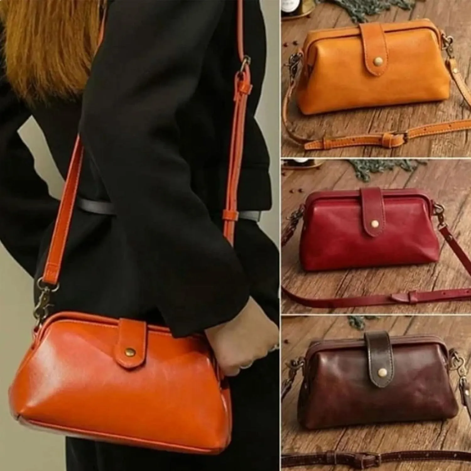 Langrents Handbag, Retro Handmade Leather Bag, Waterproof