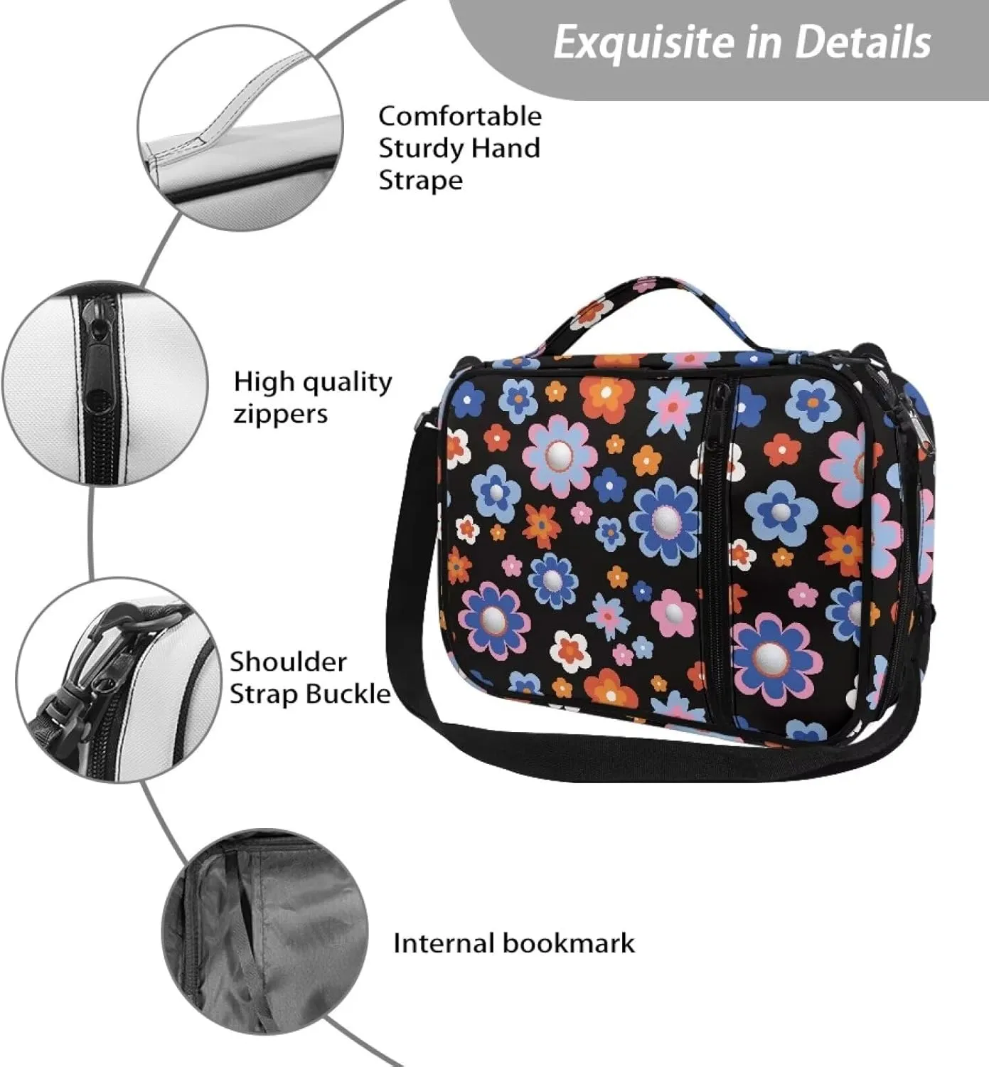 Large Bible Bag Bible Case for Women Bible Cover Case Bible Covers with Shoulder Strap Church Bag Hippie Flower Print