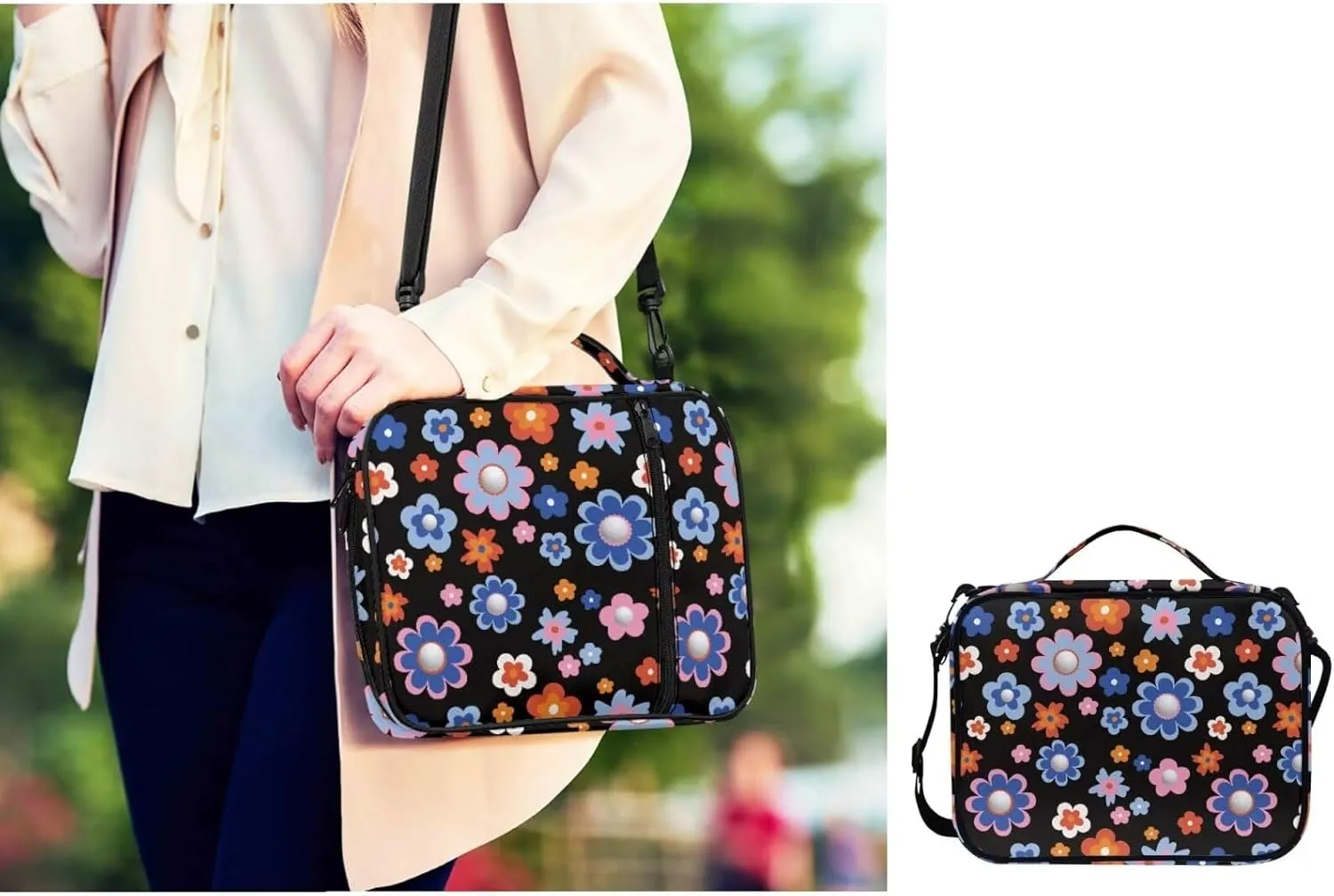 Large Bible Bag Bible Case for Women Bible Cover Case Bible Covers with Shoulder Strap Church Bag Hippie Flower Print