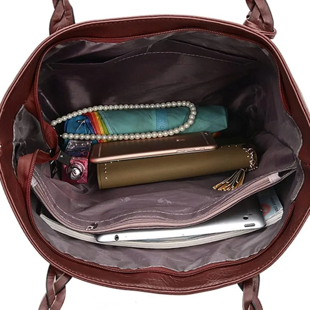 Large Capacity Work Top Handle Handbag with Tassle Tote for Women Leather Hobo Shoulder
