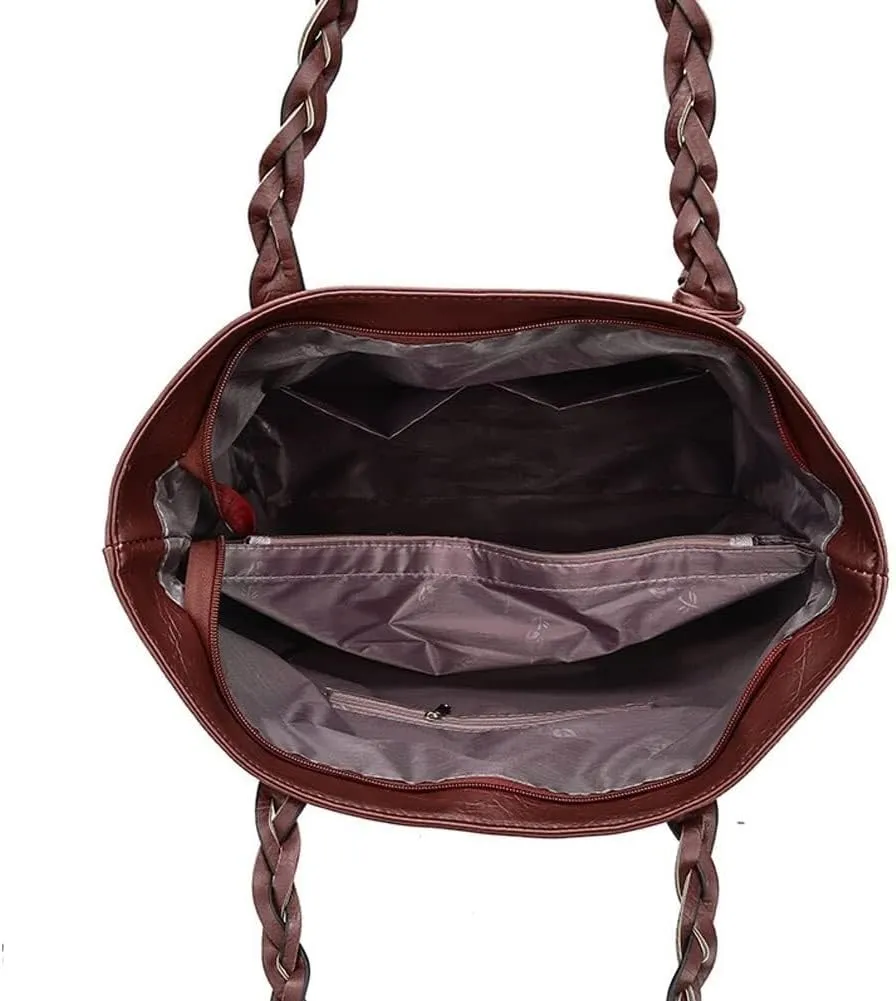 Large Capacity Work Top Handle Handbag with Tassle Tote for Women Leather Hobo Shoulder