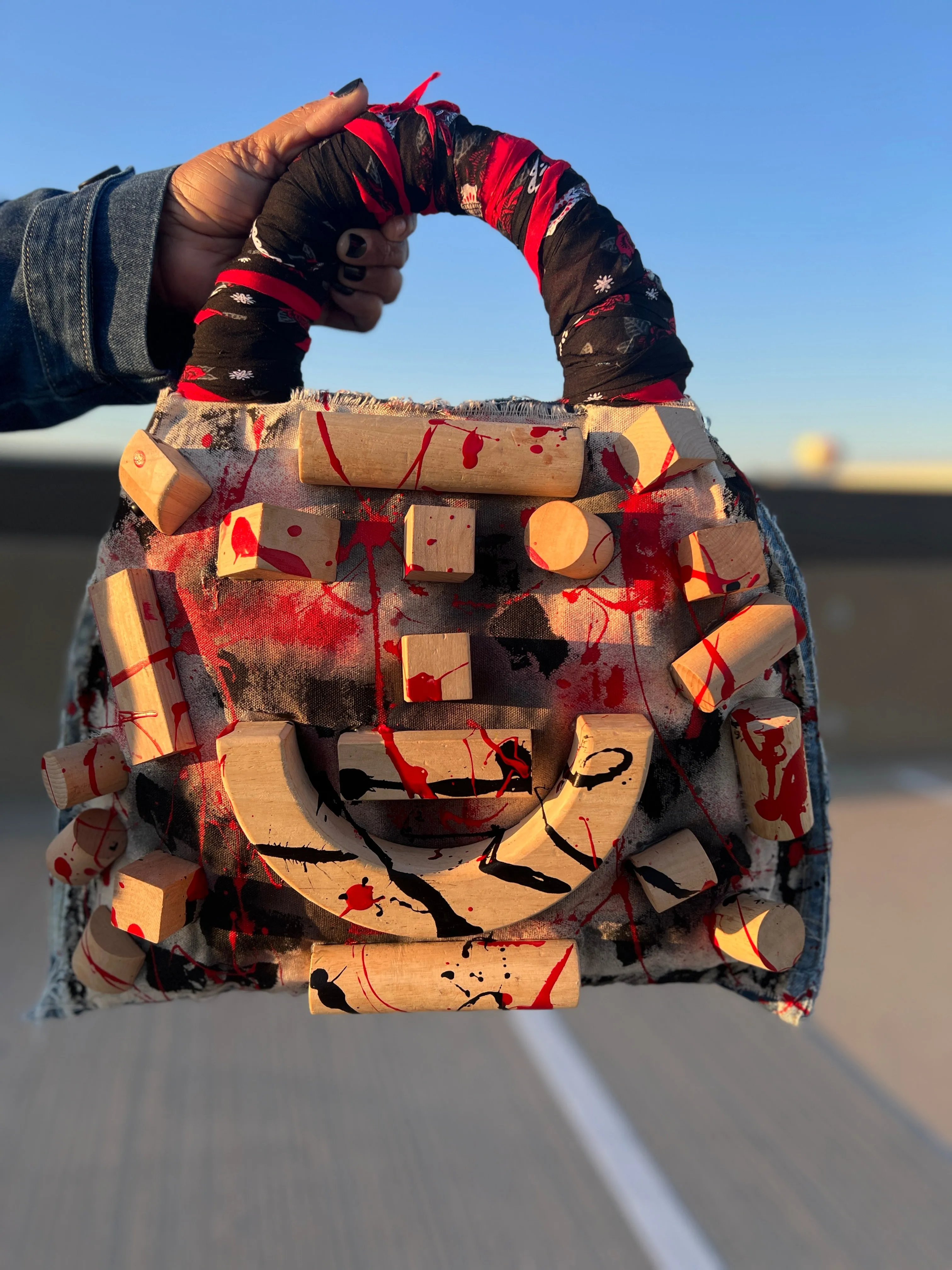Large Graffiti Grunge Abstract Denim Tote Bag : Uniquely Different