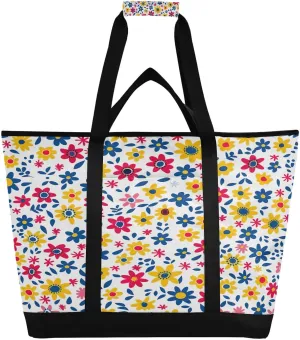 Large Insulated Cooler Bag,Fresh Style Floral Fragments Foldable Kitchen Reusable Grocery Bags,Leak Proof Portable Lunch Bags Tote Bag for Shopping Food Travel Beach Camping