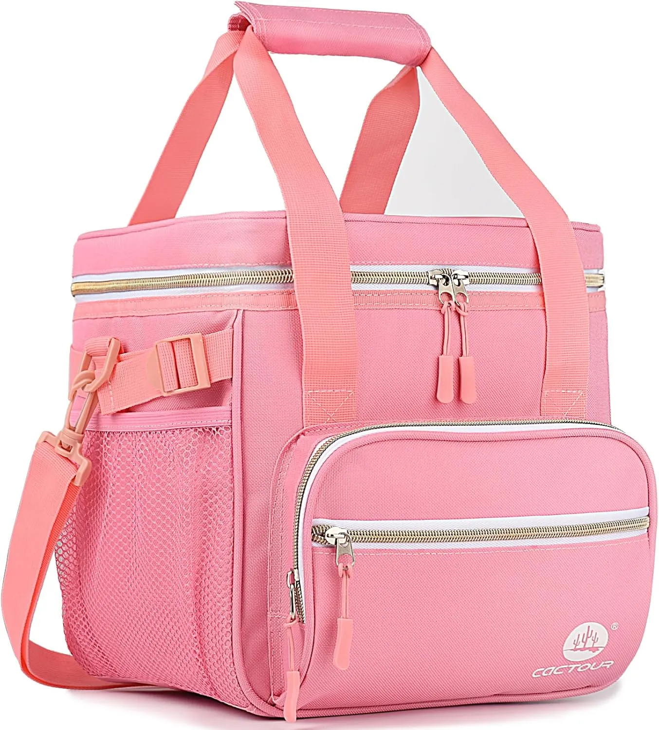 Large Lunch Bag for Women - Insulated Womens Lunch Bag for Work Office Picnic 24-Can (15L) Collapsible & Leakproof Cooler Bag with Adjustable Shoulder Strap for Adults (Pink)