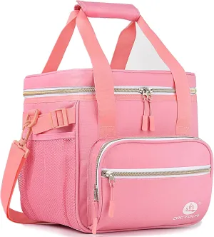 Large Lunch Bag for Women - Insulated Womens Lunch Bag for Work Office Picnic 24-Can (15L) Collapsible & Leakproof Cooler Bag with Adjustable Shoulder Strap for Adults (Pink)
