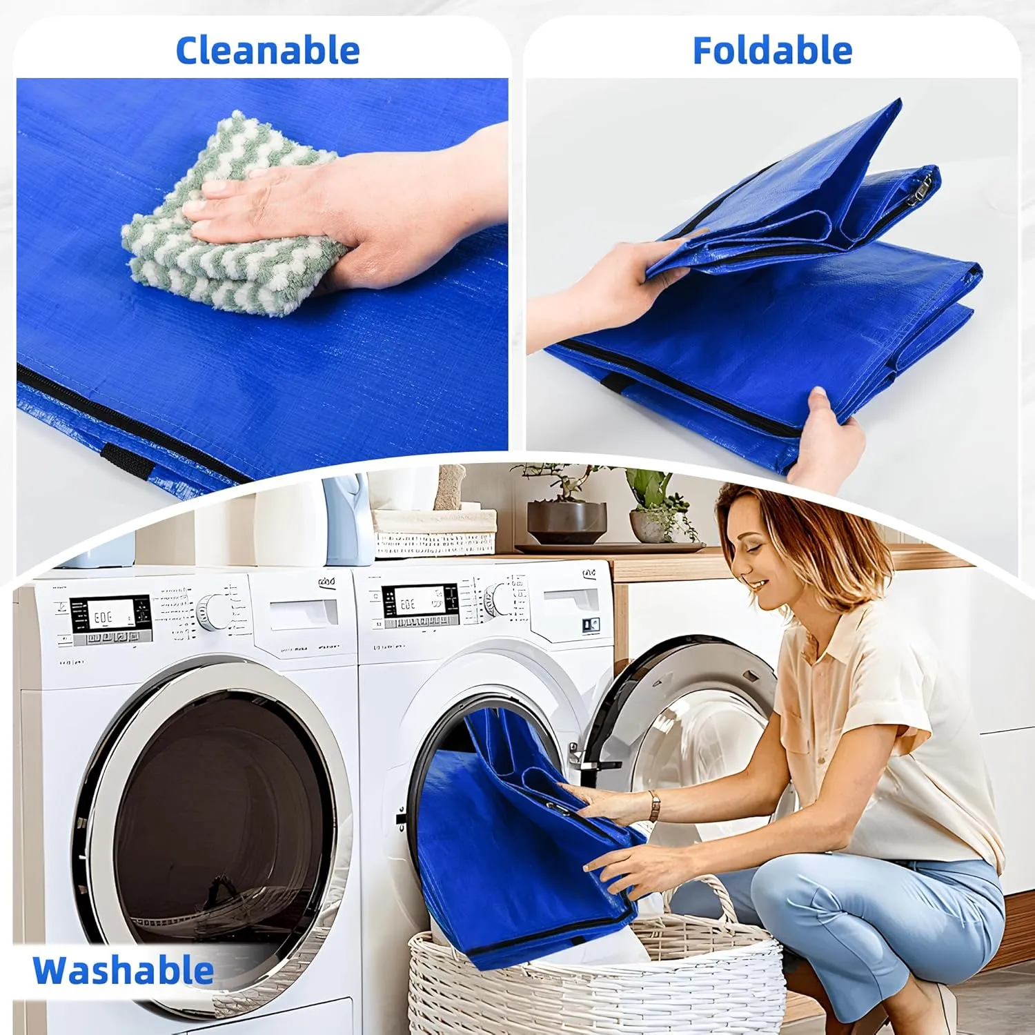 Large Moving Bags, 4 Pack Heavy Duty Storage Bags with Wrap Handles & Zippers, Space Saving Storage Totes with Clear Window & Tag Pocket, Alternative to Moving Boxes (Blue)