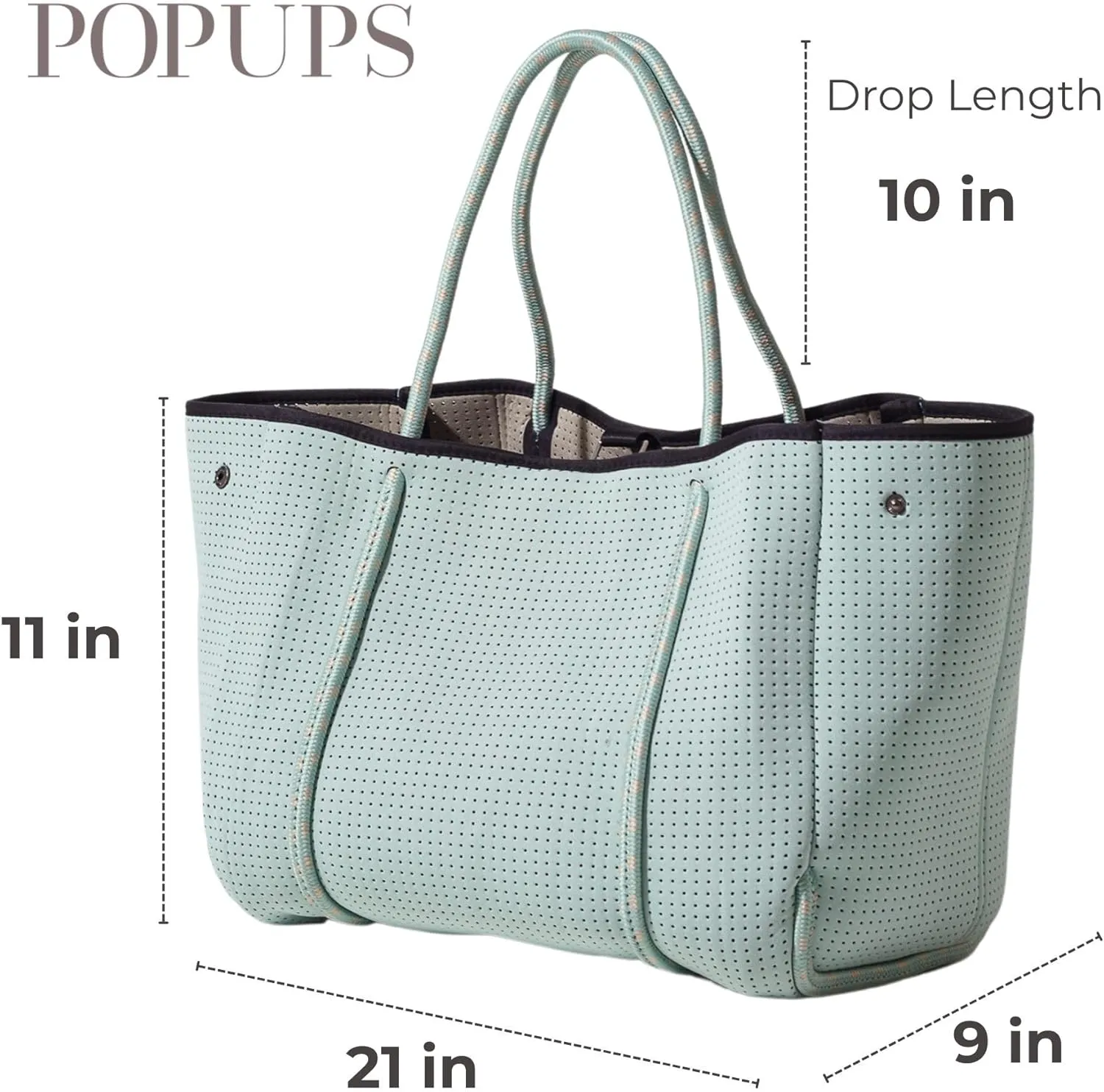 Large Neoprene Tote Bag for Women - Everyday Designer Handbag for Travel Work and Beach with Pockets and Zipper Pouch